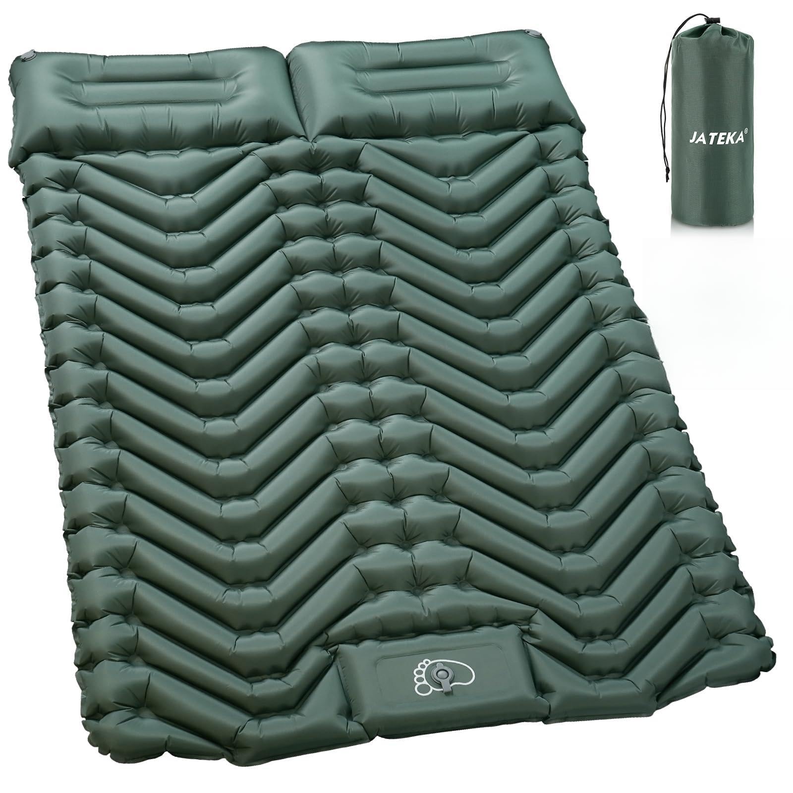 JATEKA Isomatte Camping, Aufblasbare Isomatte 2 Personen Sleeping Mat mit Kissen & Fußpumpe, Kompakte Leichte Luftmatratze für Camping Rucksackreisen Wandern Reisen Zelt