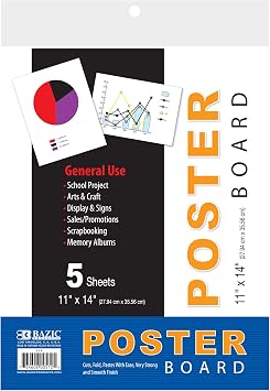 BAZIC Products White Poster Board, 11 x 14 in, 5 Pack, Matte Paper Surface, for School Projects Signs Crafts