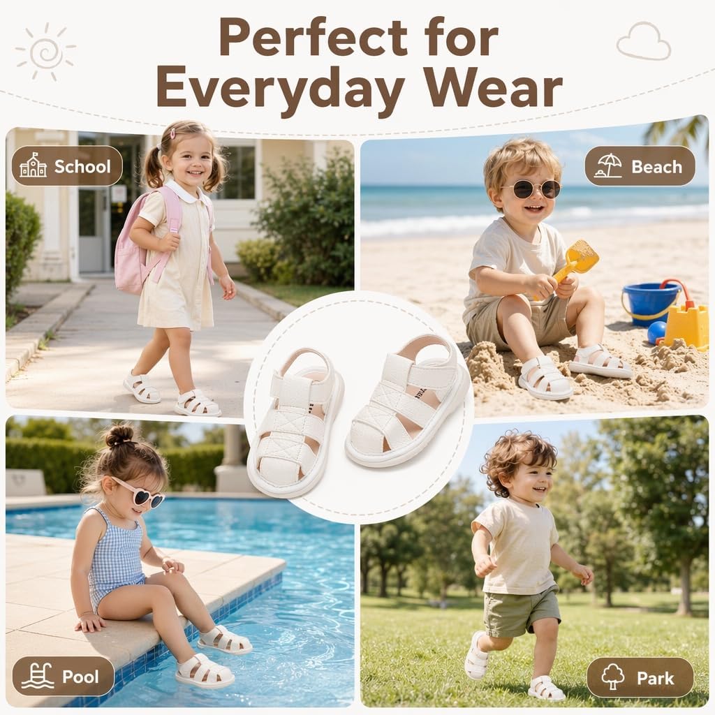 Baby Boys Girls Summer Lightweight Soft Sole Closed-Toe Outdoor Leather Athletic Sandals