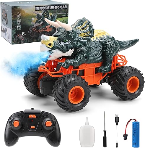 Biupky Auto de dinosaurio a control remoto para niños y niños, camión de dinosaurio RC de 2.4 GHz, juguetes para niños pequeños, juguetes de
