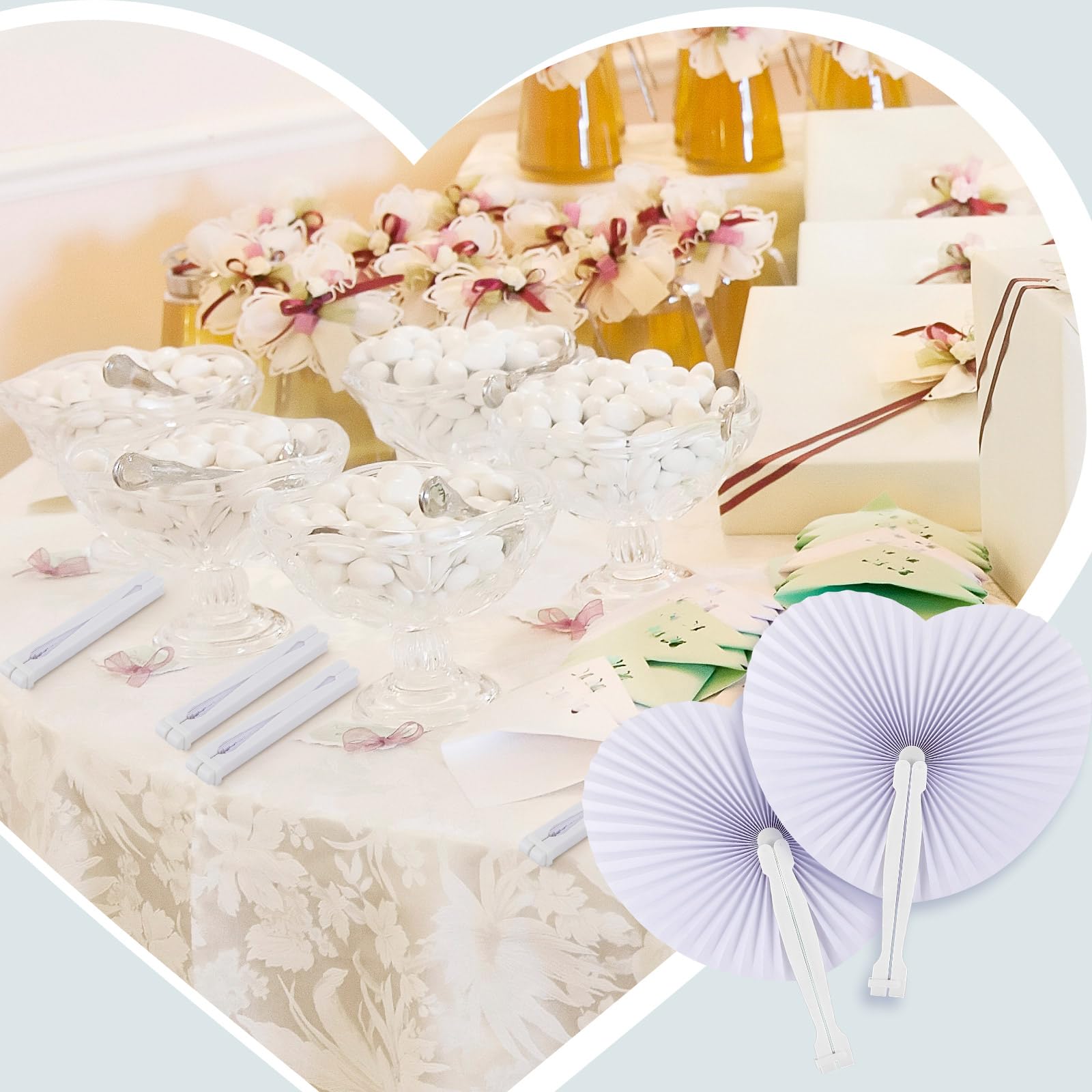 100 Stück Herz Hochzeitsfächer Faltbare Taschenfächer Weiße Chinesische Handfächer Herzförmige Papierfächer Herz Faltfächer Gastgeschenk für Sommer Hochzeit Geburtstag DIY Dekoration