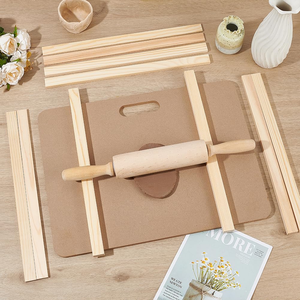 UNICRAFTALE 1 Satz Keramikherstellungswerkzeuge 340x20x3mm Töpfertonwerkzeuge Töpferton Modellierwerkzeug Sets MDF Holzplatten Hölzernes Nudelholz Und Schlammrollerführung Für Skulpturentöpferei