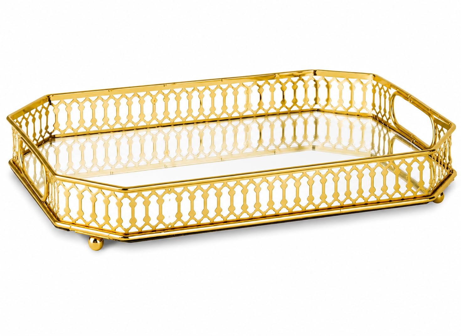 Photo 1 of TEITEAI Bar Cart Tray with Handles - Gold/White