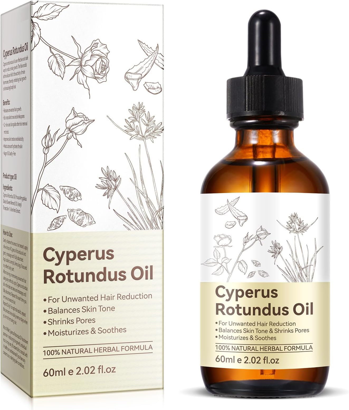Cyperus Rotundus Oil, Natural Cyperus Rotundus Oil for Hair Removal, Reduces Unwanted Hair Growth, Moisturizes & Soothes The Skin, Reducing Body Hair Growth, Shrink Pores, Suitable for All Skin Types