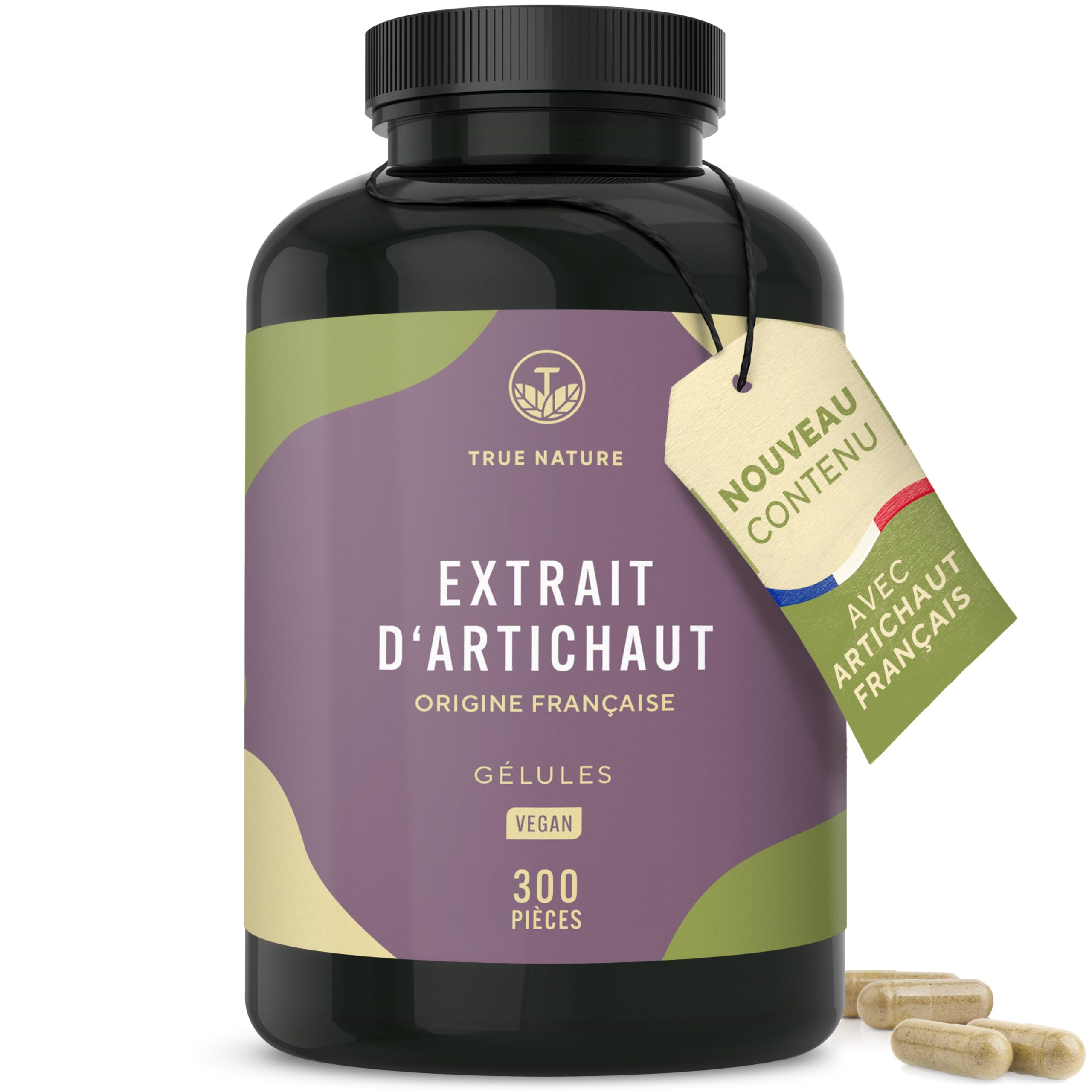 Extrait d'Artichaut Français - 2.400mg avec 2,5% Cynarine - 300 Gélules (2,5 mois) - Confort Digestif, Foie & Détox - Vegan - Sans: Additifs, Lactose & Gluten - TRUE NATURE