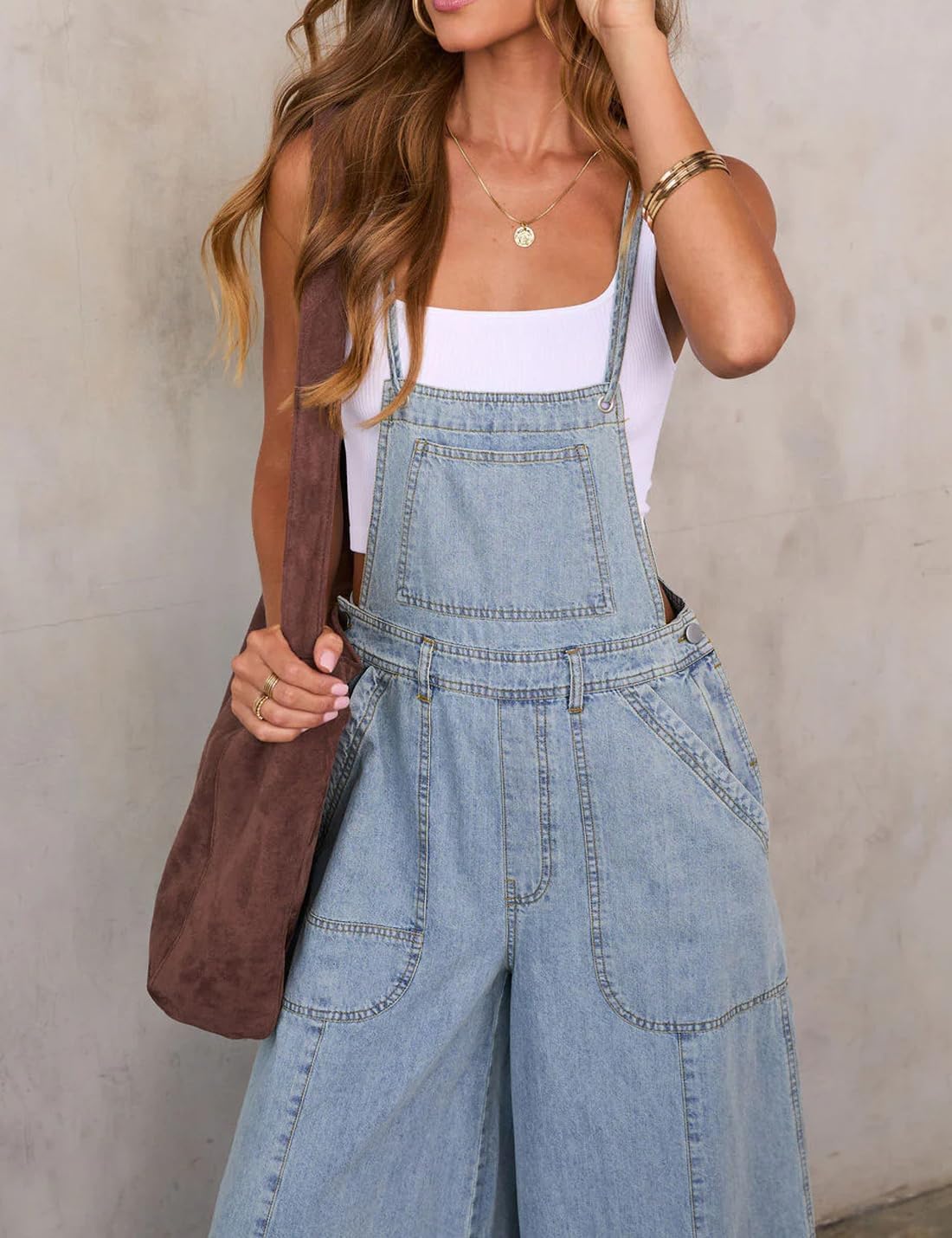 Women's Vintage Denim Jeans Overalls Loose Baggy Adjustable Wide Leg Bib Romper Jumpsuit Casual Harem Pants