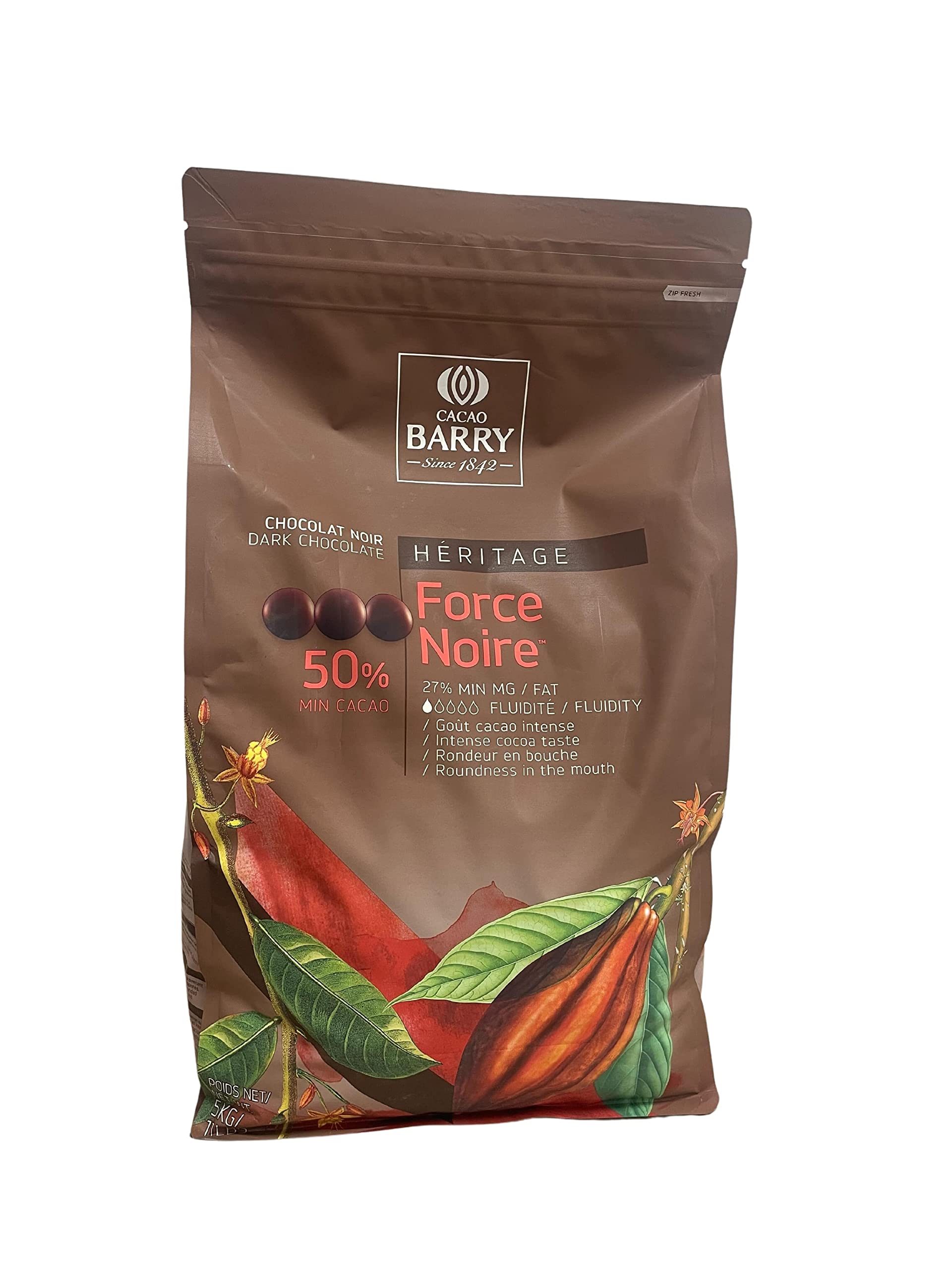 CACAO BARRY Force Noir Chocolat Noir 50% 4 Sachets 5 Kg