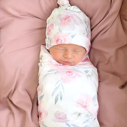 Conjunto de manta de recepción de bebé, manta para envolver al recién nacido, patrón de flores florecidas (rosa 3)