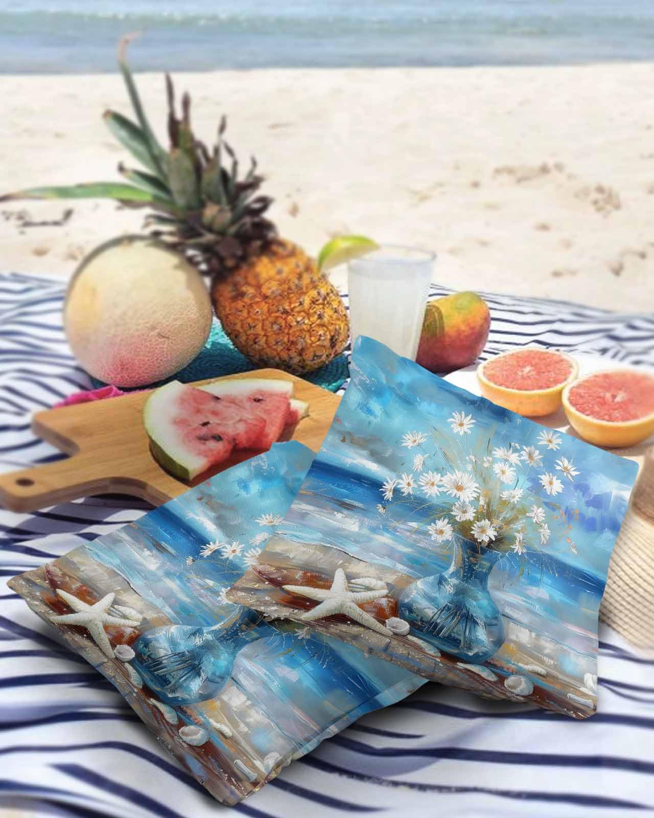 Floral Blue Outdoor Pillow Covers Waterproof,All Weather Cushion Case Set of 2 Decorative Pillowcases for Sofa Couch Bed Decor Patio Furniture 24