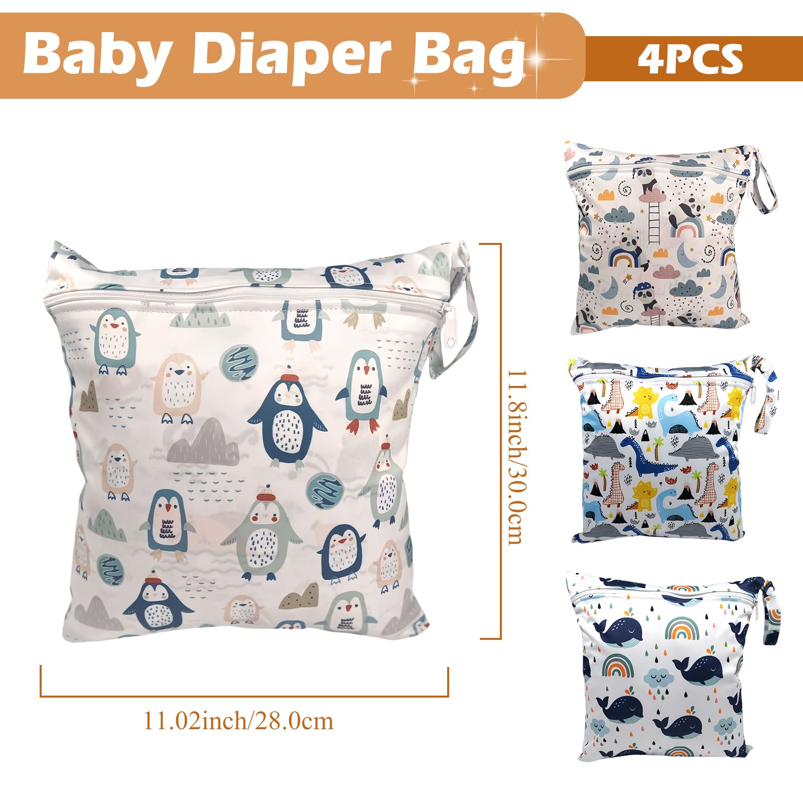 Sac à Couche Imperméable 4 Pièces Wetbag Fermeture Eclair Réutilisable Bébé Plage Piscine