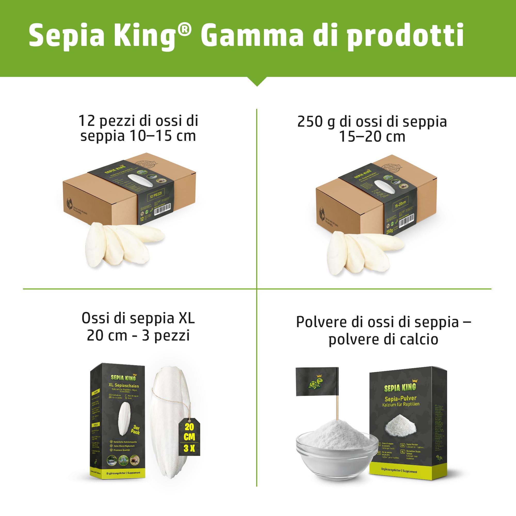 Sepia King - 12 Pezzi Ossi di Seppia per pappagalli, tartarughe, cocorite, canarini, lumache - 10-15cm Osso di seppia 100% naturale - Calcio per rettili, uccelli e invertebrati
