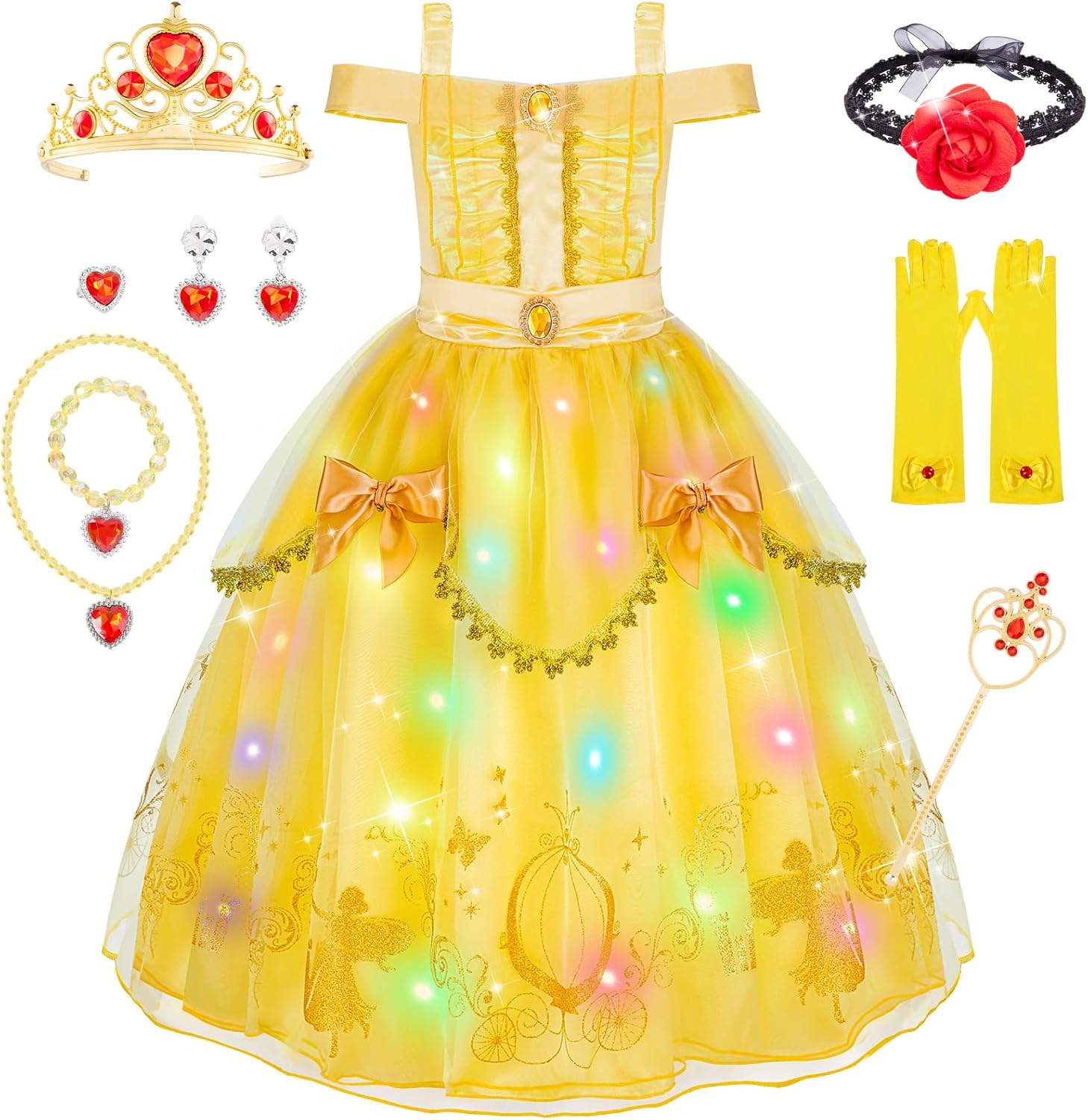 Meland Princess Dress for Girls - Light Up Princess Costume for Toddler Dress Up, Halloween Costumes for Girl 3-10 Years Old 3-4 Years