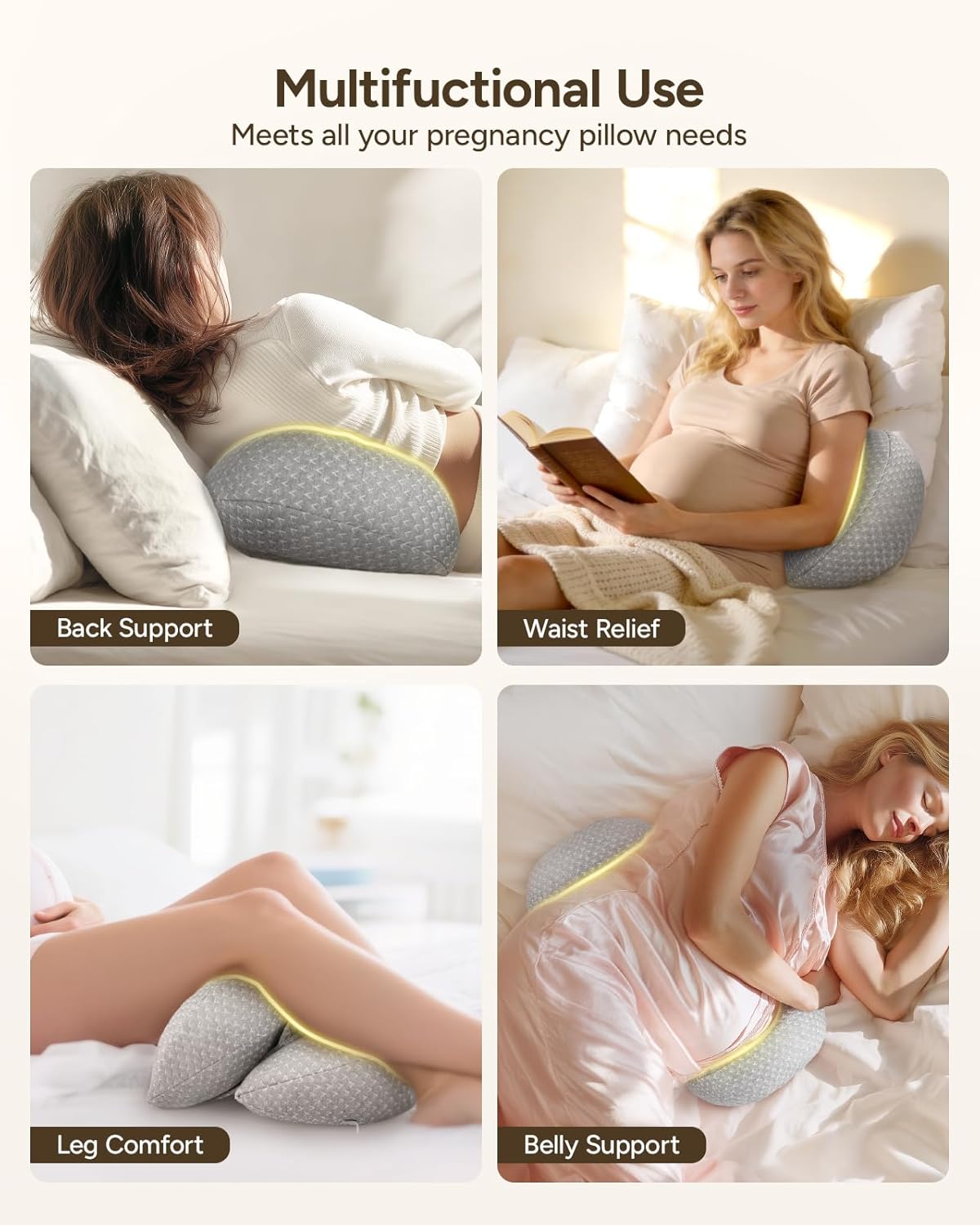 Pregnancy Wedge Pillow for Sleeping, Adjustable Maternity Pillow for Side Sleepers, Supports Back, Belly & Hip, Ideal for Pregnant Women, Bamboo Rayon Removable Cover, Grey