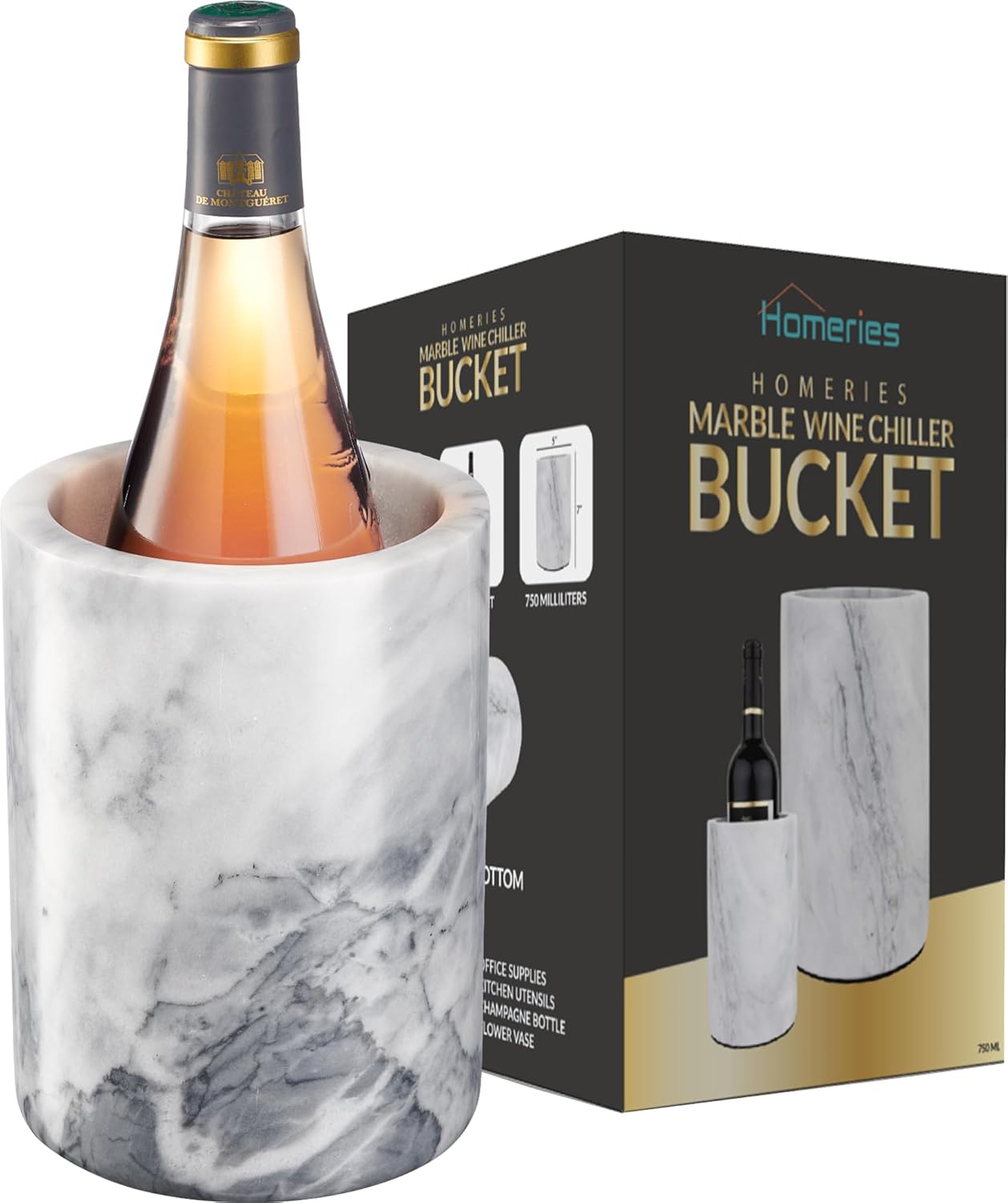 Homeries Marble Wine Chiller Bucket - Wine & Champagne Cooler for Parties, Dinner – Keep Wine & Beverages Cold – Holds Any 750ml Bottle - Ideal Gift for Wine Enthusiasts