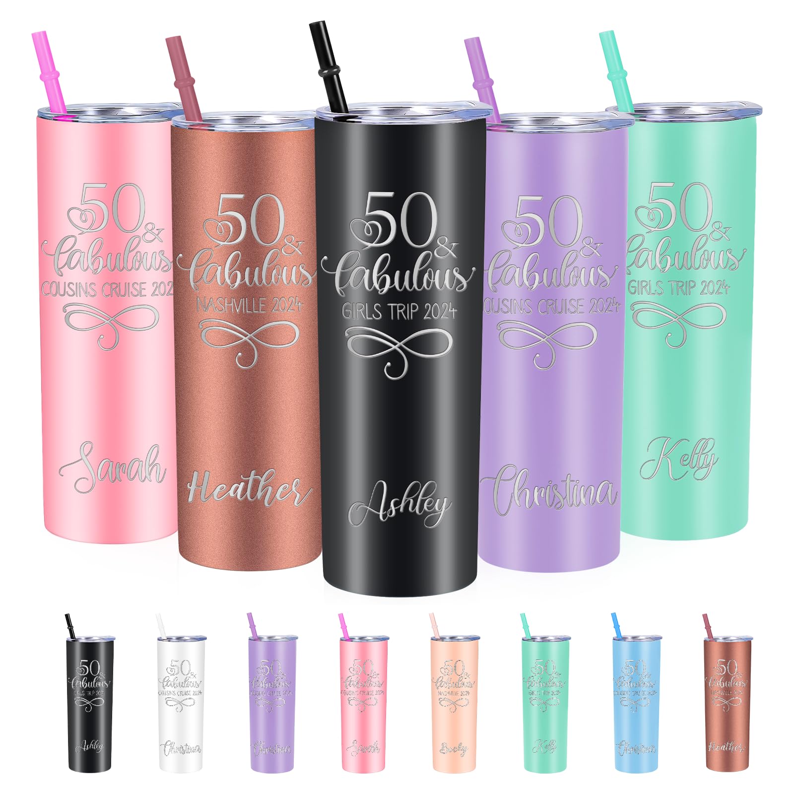 Amazon.com: Personalized Birthday Trip Tumbler Laser Engraved 20 oz  Stainless Steel Tumbler with Lid and Straw 50 and Fabulous Travel Coffee Tumbler  50th Birthday Gifts for Women Men Girls Beach Vacation Cups :