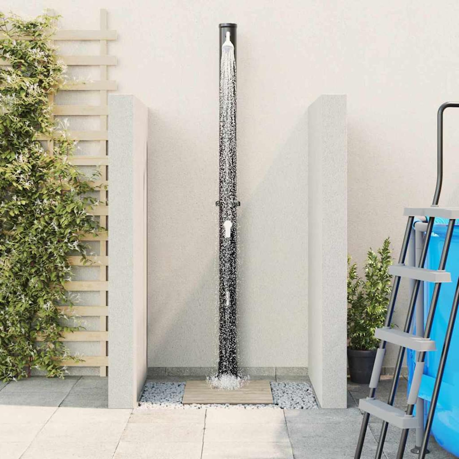 Doccia Solare da Esterno Nero 217 cm PVC e Alluminio
