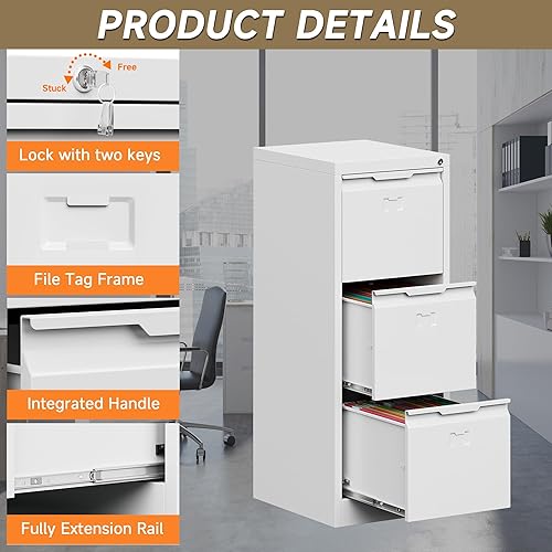 Miniatura 24 de Archivador de 2 cajones, archivadores verticales de metal con cerradura para oficina en casa, archivador de bloqueo para archivos A4/Legal/Carta