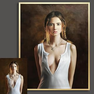 Muzagroo Art Custom Realistic Portrait Oil Paintings from Photos, 100% Hand Painted on Canvas Wall Art, Family Wedding Kids Photos to Oil Painting Framed Portrait Art (1 figure, Black frame, 12"Wx16"H)