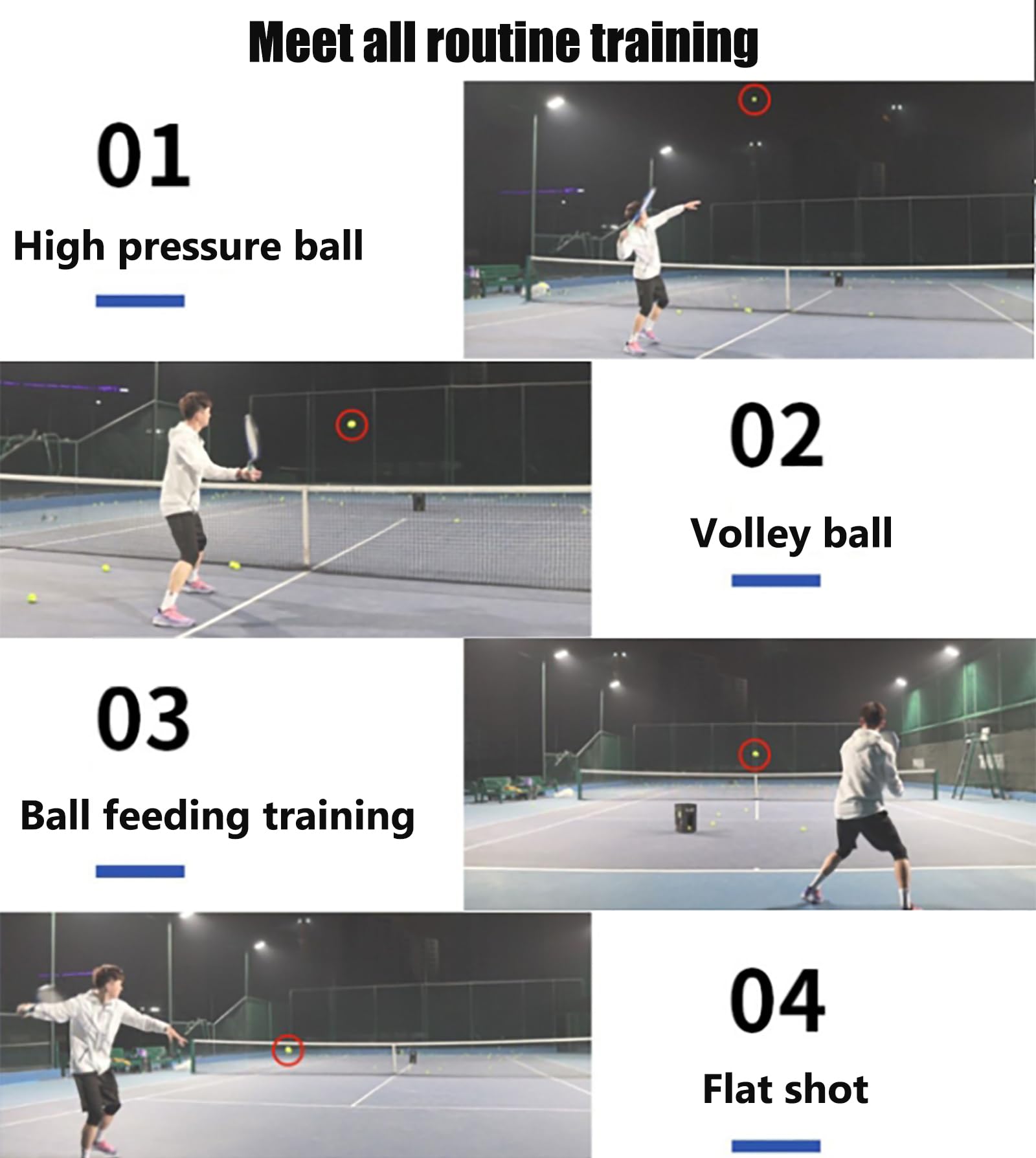 Lanciatore automatico di palline, macchina per palline da tennis, 100 grandi capacità, controllo app mobile, durata della batteria 5-8H, per fronte, rovescio, volley, linea di base, palla corta