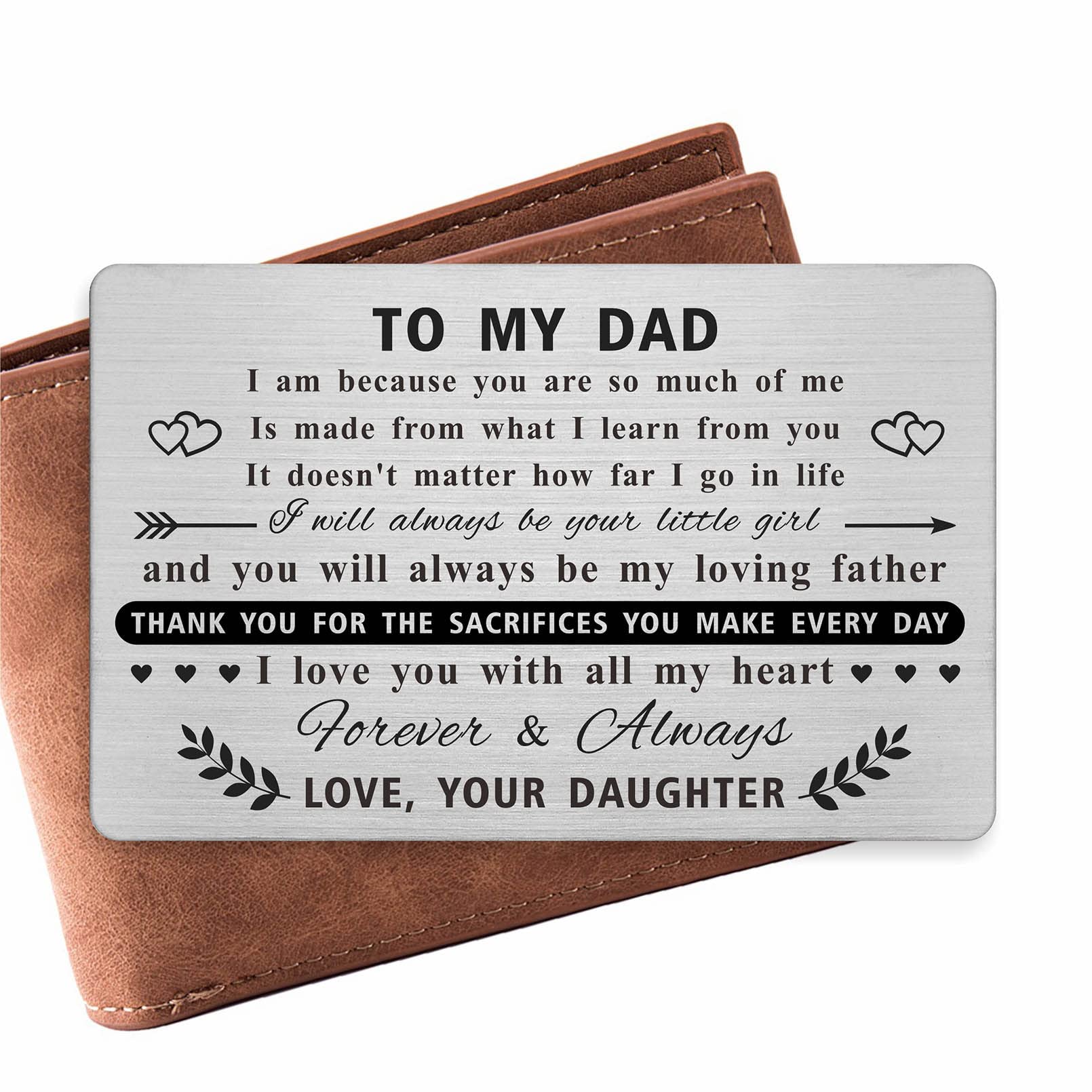 Amazon.com : Dad Wallet Card from Daughter, Dad Wedding Day Gift, Long  Distance Present for Father, Love Dad Father's Day Metal Card, Personalized  Birthday Card for Dad : Office Products