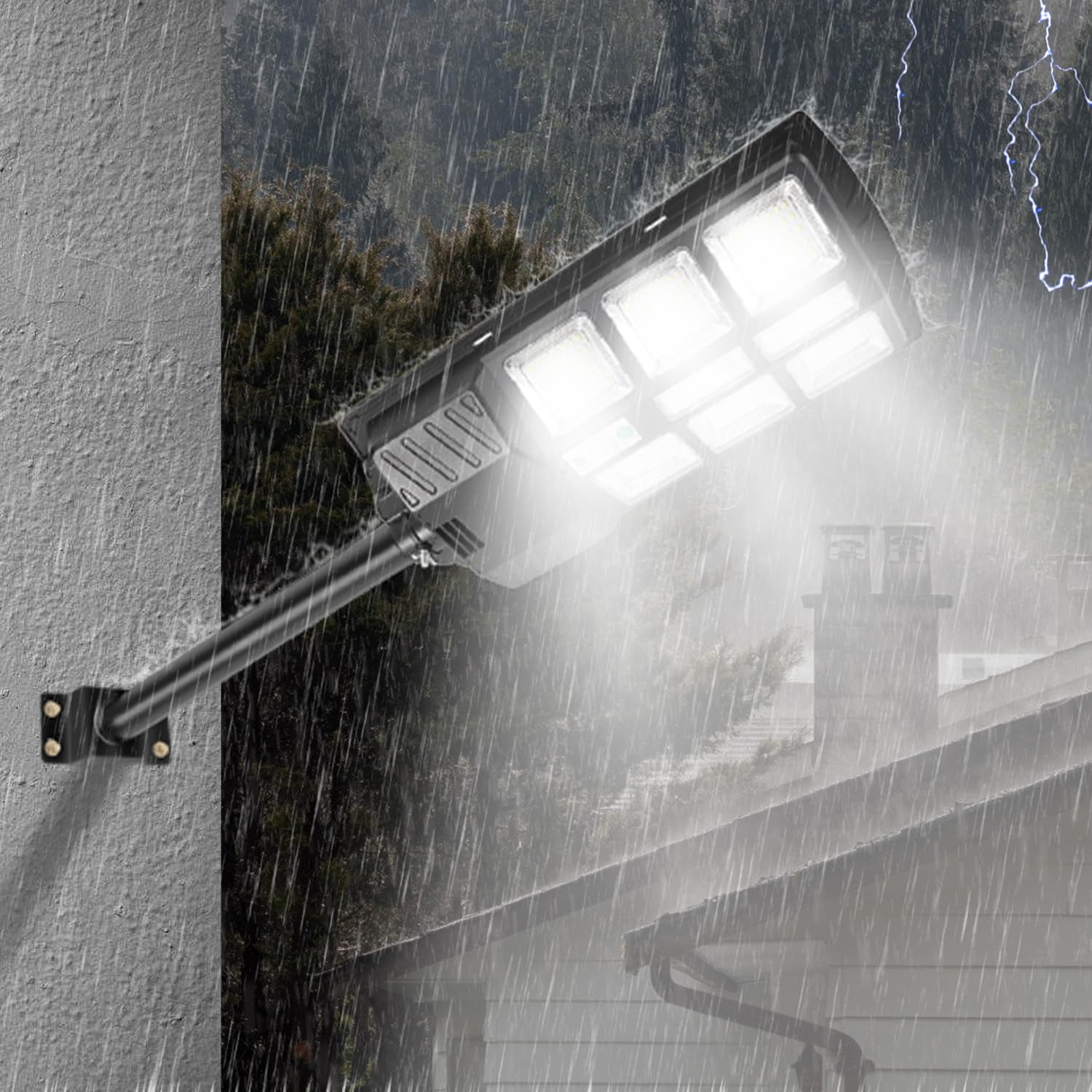 Lampa uliczna 300 W, solarna lampa uliczna z pilotem zdalnego sterowania, wodoszczelna, 6500 K, zimna biel, IP65, wodoszczelna