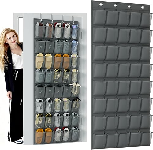 Miniatura 10 de homyfort Organizador de zapatos de 35 bolsillos grandes sobre la puerta, estante de zapatos colgante de tela Oxford extra resistente para armario de