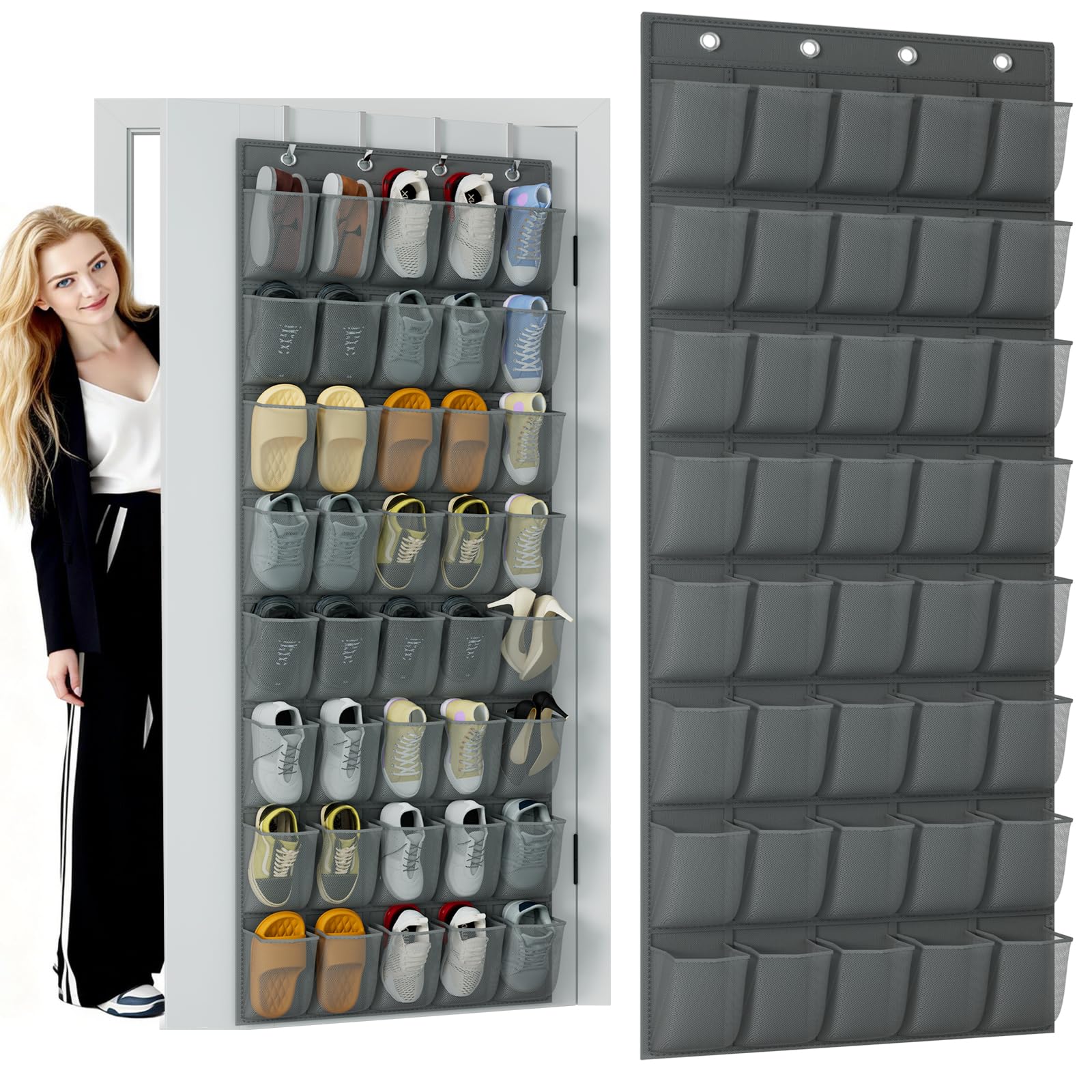 VERONLY Over the Door Shoe Organiser, 40 Large Breathable Mesh Pocket,Space Saving Hanging Shoe Rack,Shoe Storage Holder for Entryway Bedroom Closet — image 1