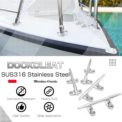 Miniatura 2 de AMYSPORTS Tacos de muelle de cuerda pesada Marine Open Base Dock Cleats Hardware de acero inoxidable Bote de amarre Kayak SUS316