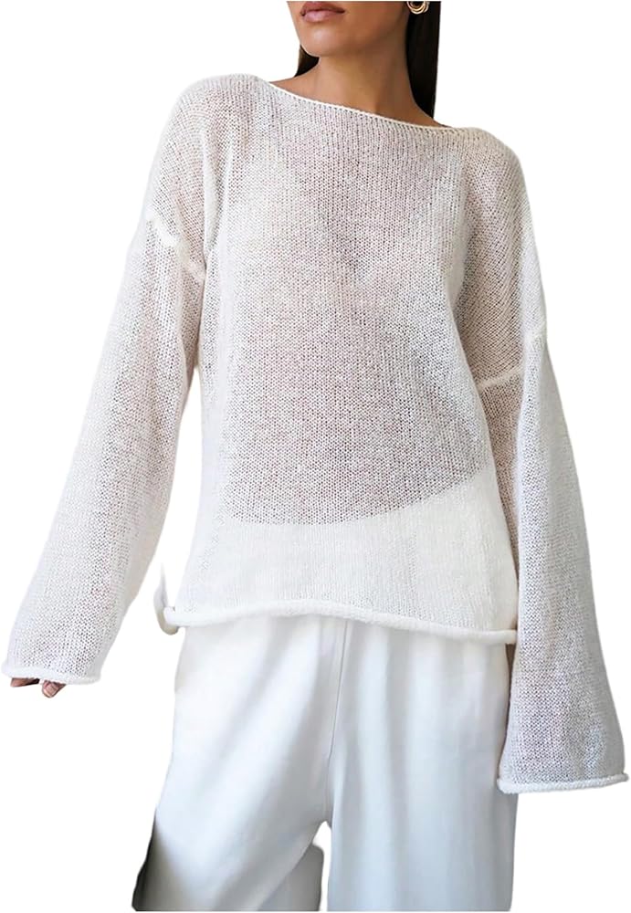 RoseSeek Women's Sheer Mesh Long Sleeve Tops Boat Neck See Through RoseSeek Women's Sheer Mesh Long Sleeve Tops Boat Neck See Through
