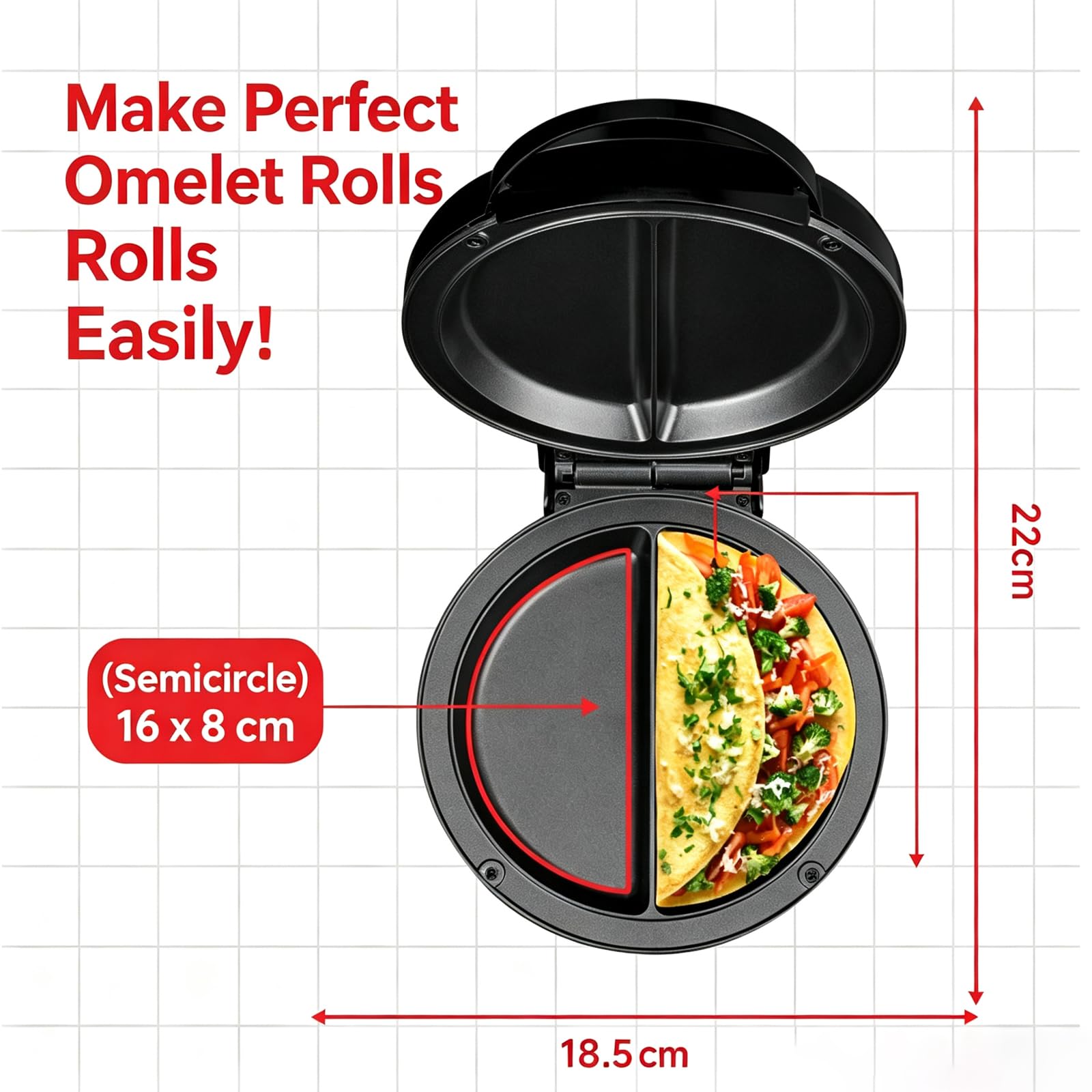 Elektryczna Opiekaczka Do Omletów 1000w Z Powłoką Nieprzywierającą