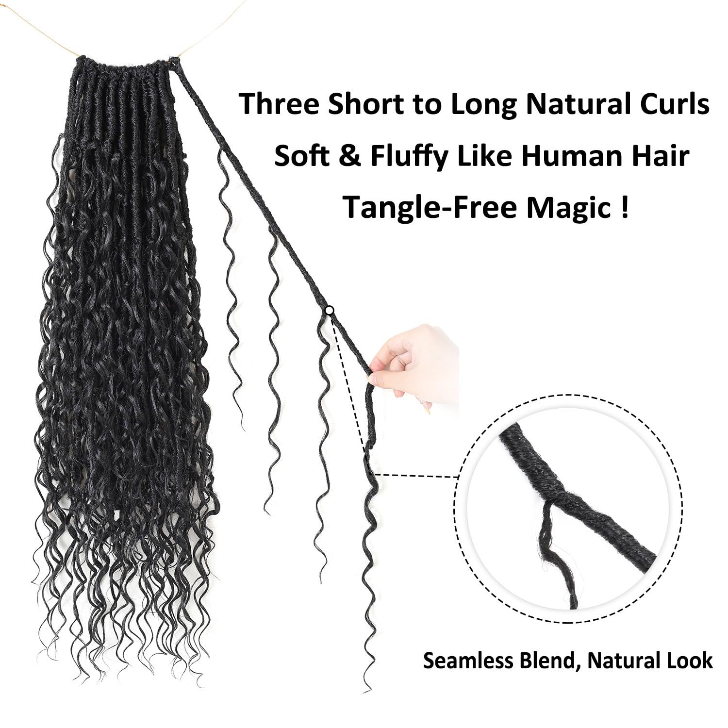 9 packs Boho Faux Locs Crochet Hair, 24 Inch, Natural Black Pre Looped Goddess Soft Locs Crochet Hair with Curly Ends, Bohemian River Locs for Black Women(1B#, 24 Inch)