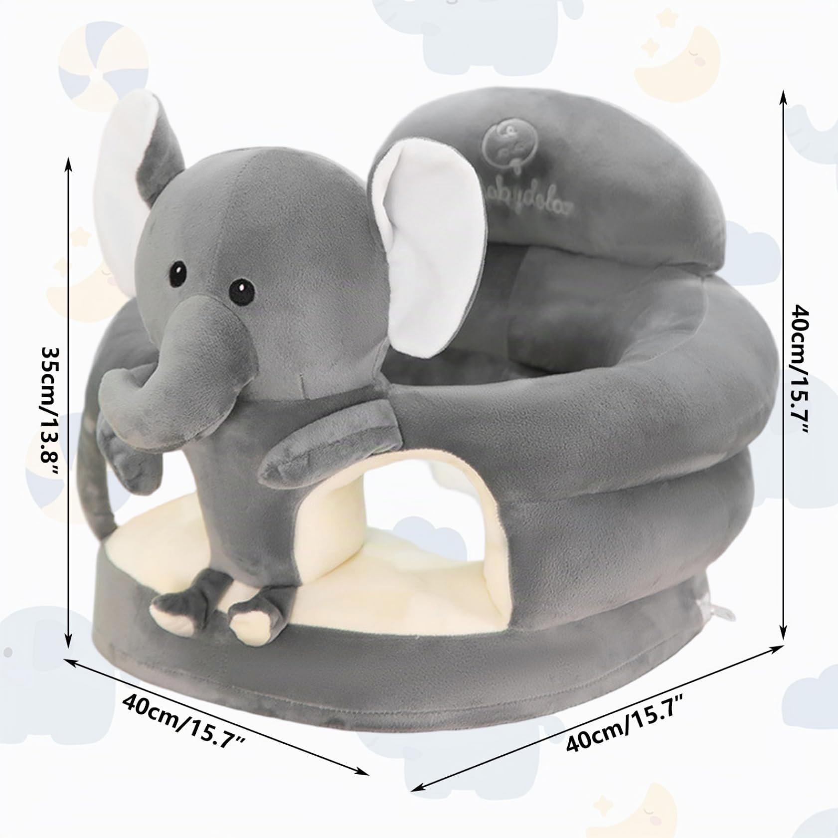 Sit Me Up Seggiolino da Terra per Bambino, Seggiolone da Sit Up, Simpatico Cartone Animato Elefante Grigio Seggiolone in Peluche per Camera da Letto, Soggiorno, Asilo Nido, Appartamento