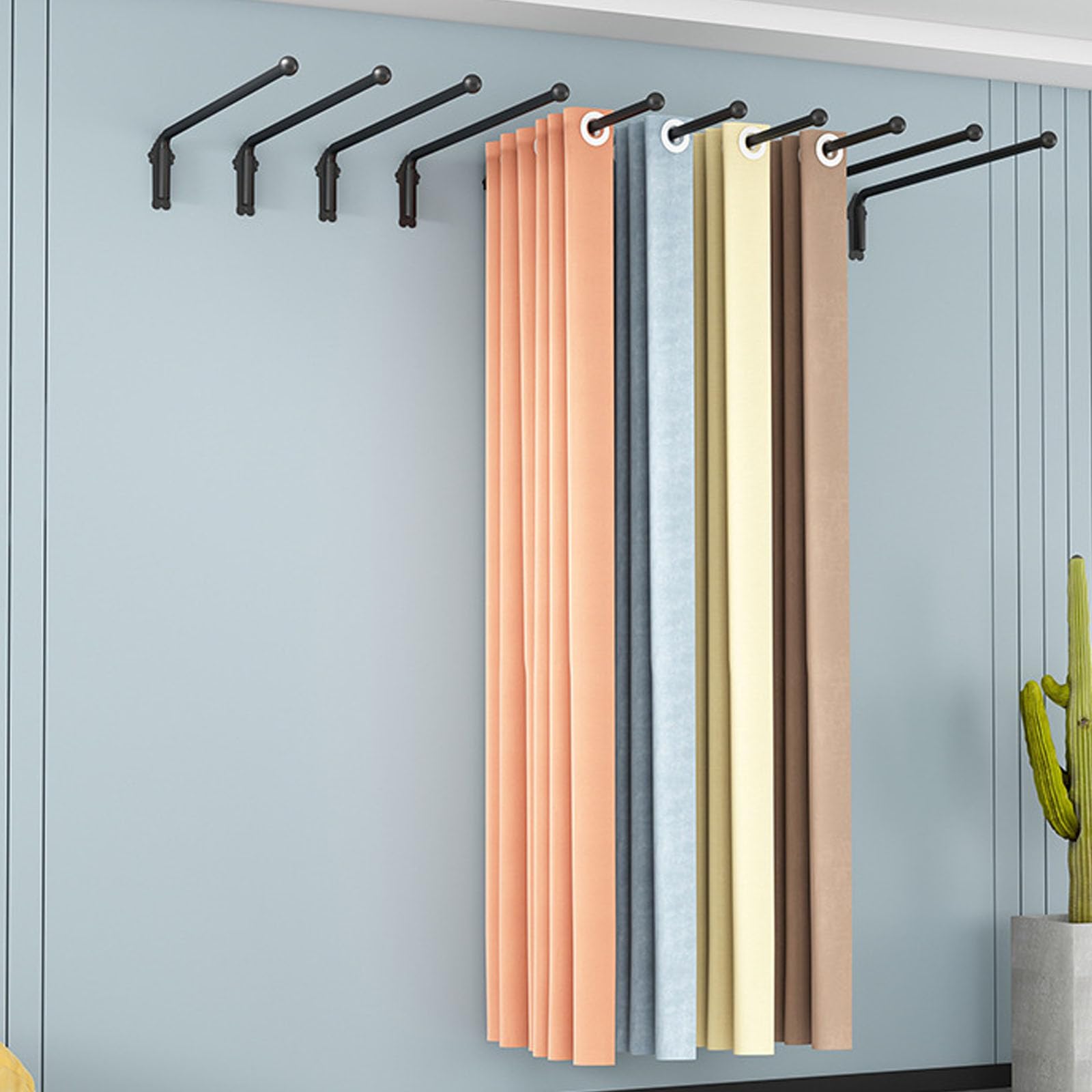 Tringles à Rideaux à 180°pour Fenêtres,Tringles à Rideaux à Bras Pivotant Robustes,Tringle à Rideau à Bras Oscillant,Tringle Portière pour Panneaux Latéraux(Size:120cm,Color:Noir)