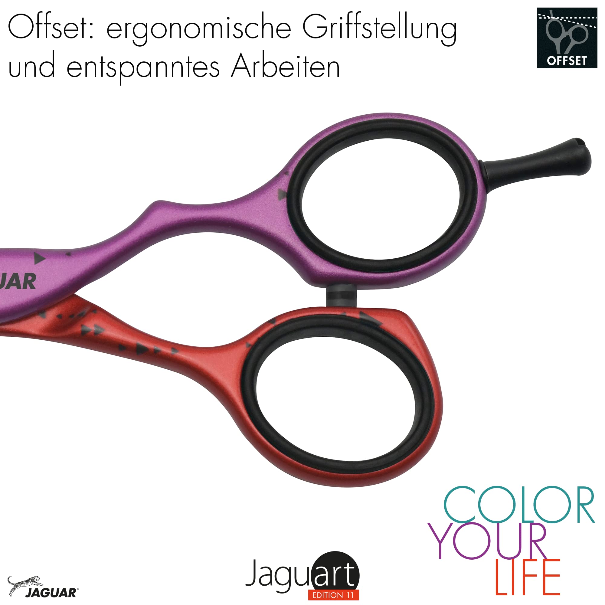 JAGUAR Ciseaux de coiffeur JaguART Focus ON 14,7 cm | Ciseaux de coiffure au design offset | Revêtement high-tech hypoallergénique et résistant de qualité photo | Fabriqué en Allemagne