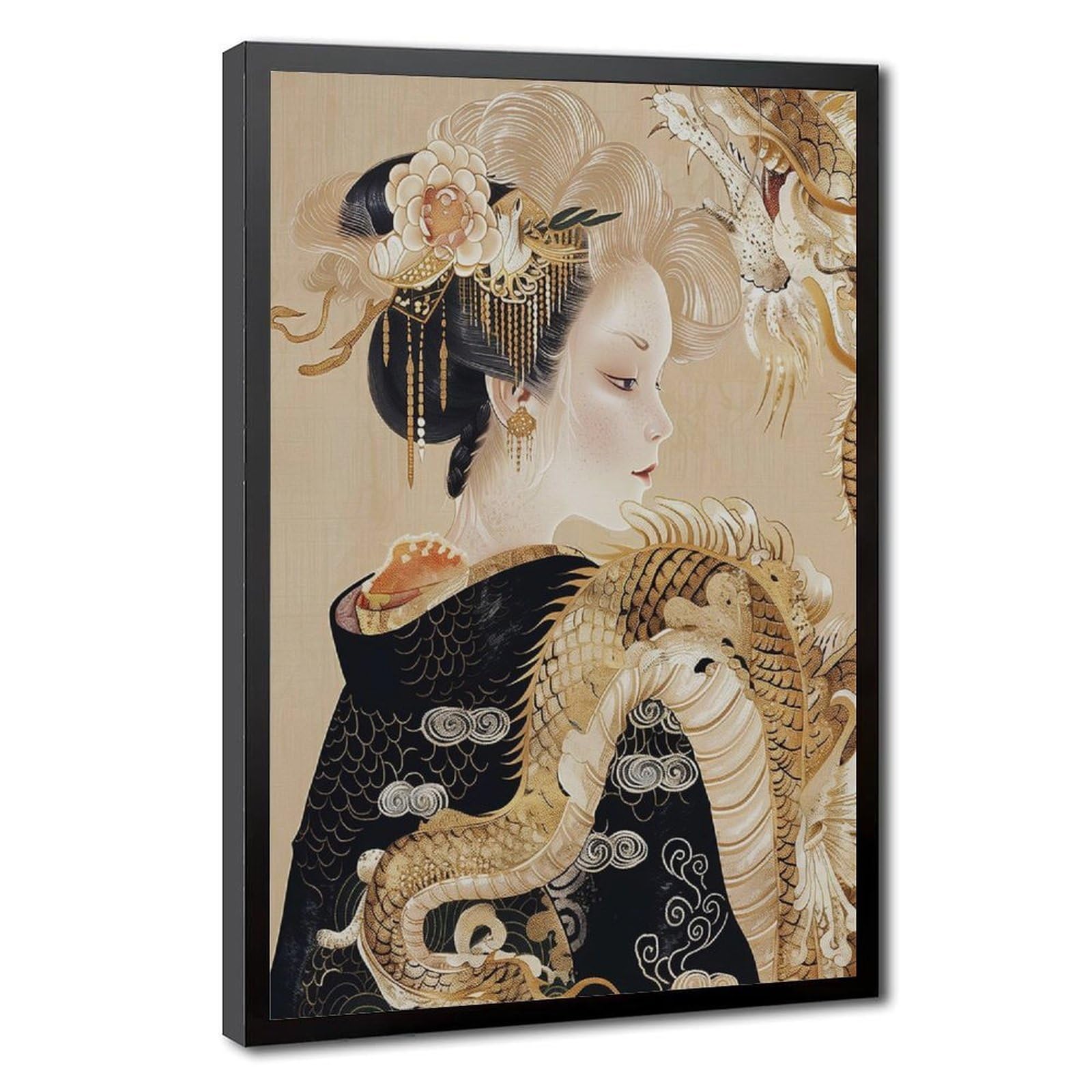 Bareronor Golden Dragon Geisha Poster Canvas Poster Bedroom Decor Landscape Office Room Decor Gift 20" L X 30" W