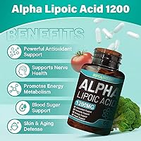 Vista 3 de Ácido alfa lipoico 1000 mg Suplemento de apoyo nervioso 6 en 1 con benfotiamina, B1, B12, semilla de uva y ubiquinol sin OMG, 60 cápsulas
