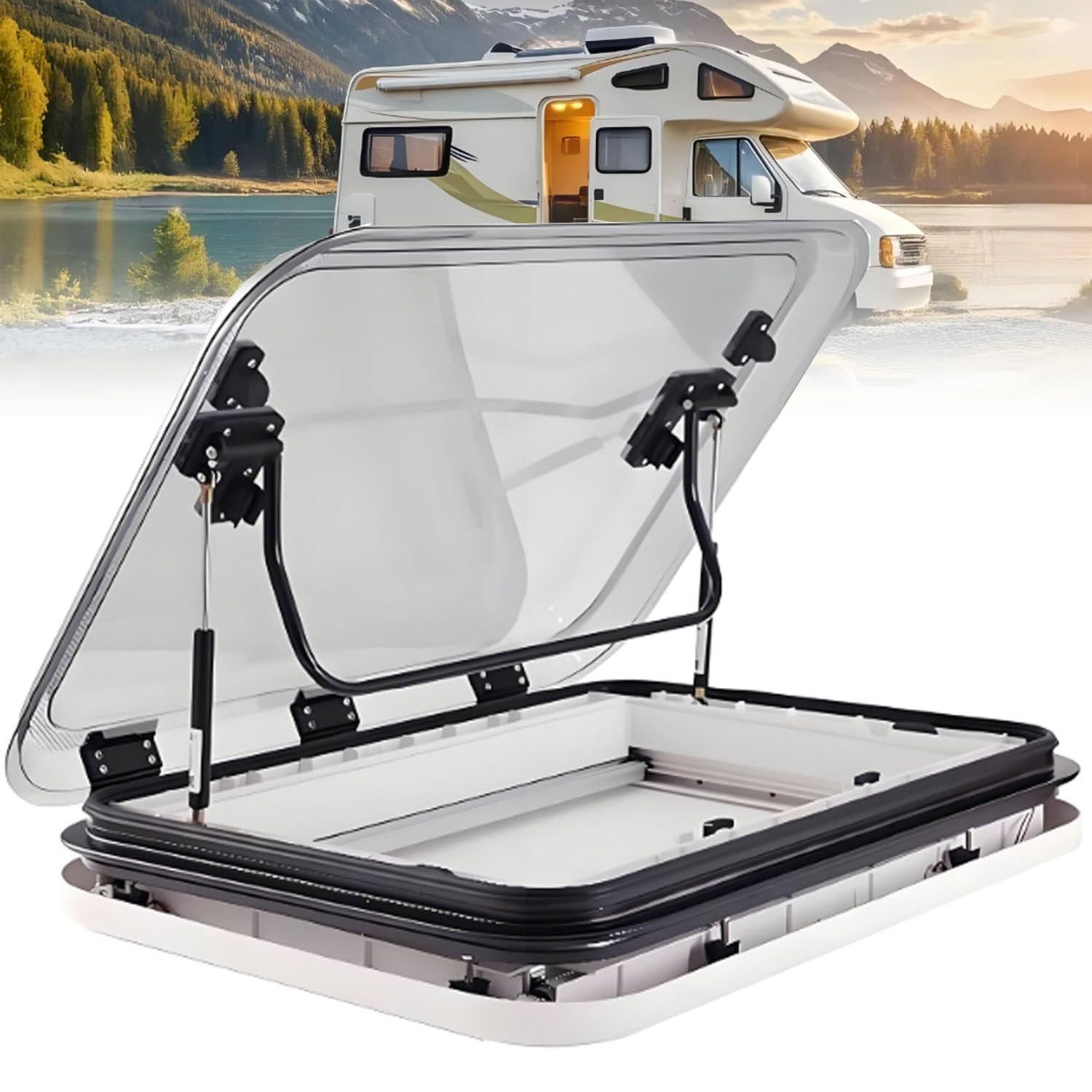 Memykoy RV Caravan Roof Vent, RV Sunroof Large Caravan Camper Roof Window Vent Kit w/LED Lights, Motorhome Window, Van Roof Vent, Caravan Skylight, External Side Window 50x50cm