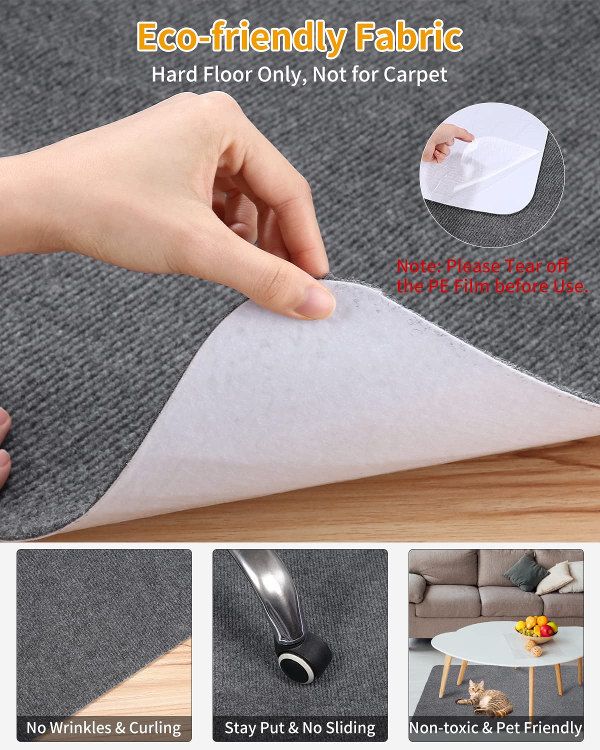 90 x 140cm Tappeto Sedia Ufficio, Grigio scuro, Tappeto Salvapavimento Antiscivolo, Ufficio Protettore del Pavimento,Tappetino Pavimenti per Parquet e Pavimenti Duri/Piastrelle