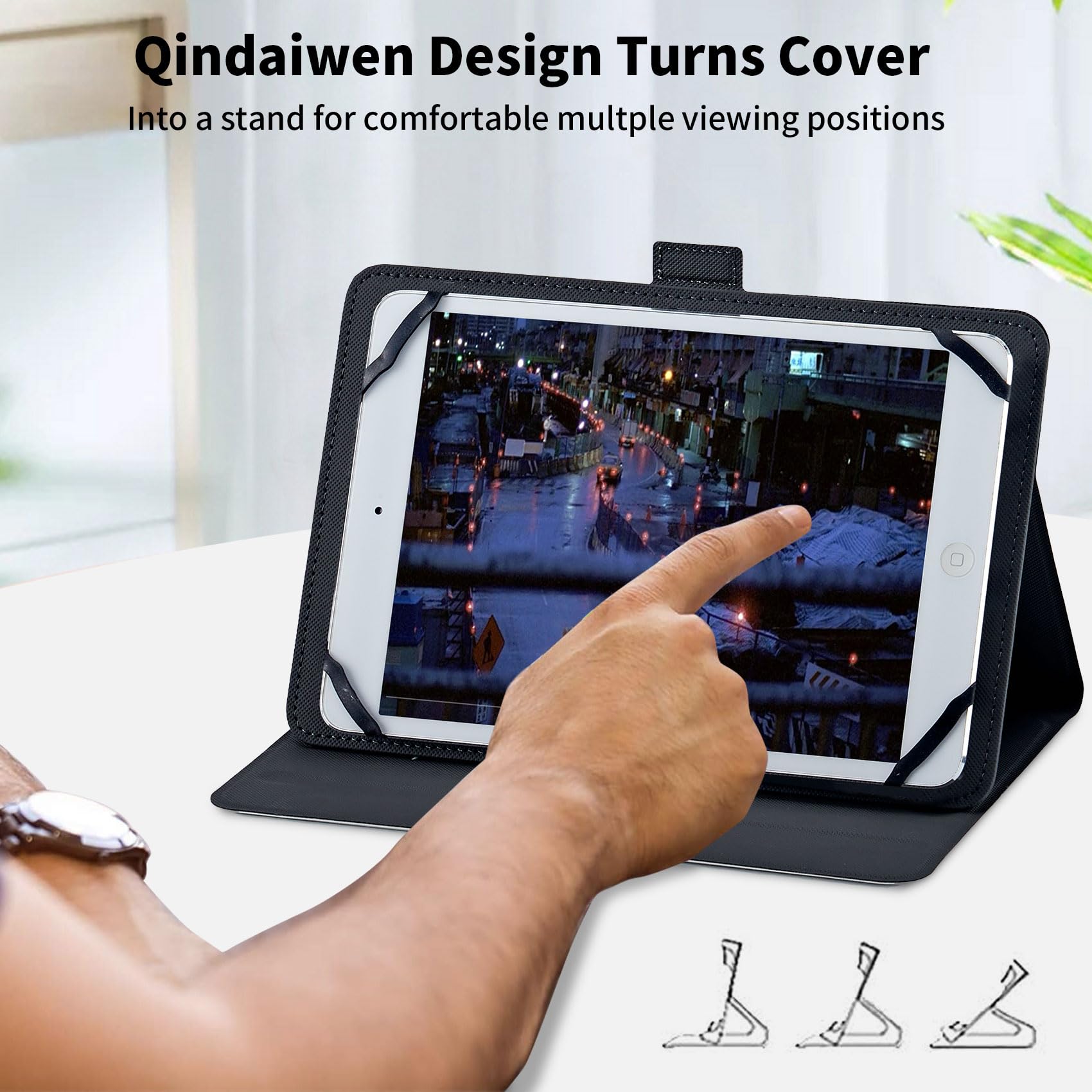 Funda universal para tablet de 9 a 10.5 pulgadas, apta para tablet Fire HD 10, funda protectora universal para tablet, con banda de fijación ajustable y múltiples ángulos de visión, lobo espiritual