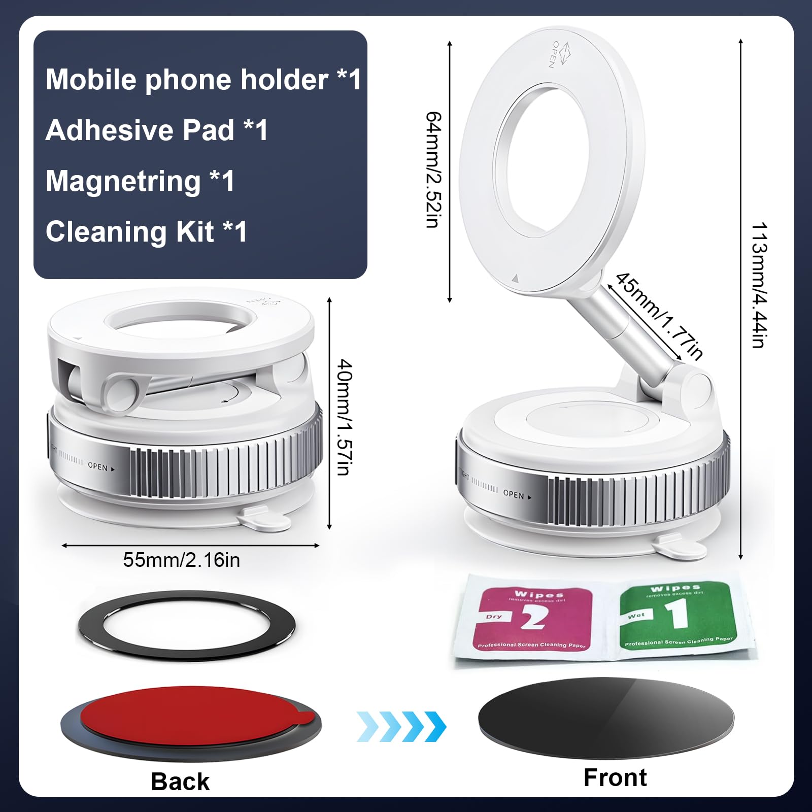 HA BIN Supporto Magnetico Cellulare Auto,Supporto Telefono Auto Ventosa, 360° Rotazione Pieghevole, Magnete Super Compatibile con tutti i telefoni, con iPhone 16 Pro-12 e Android