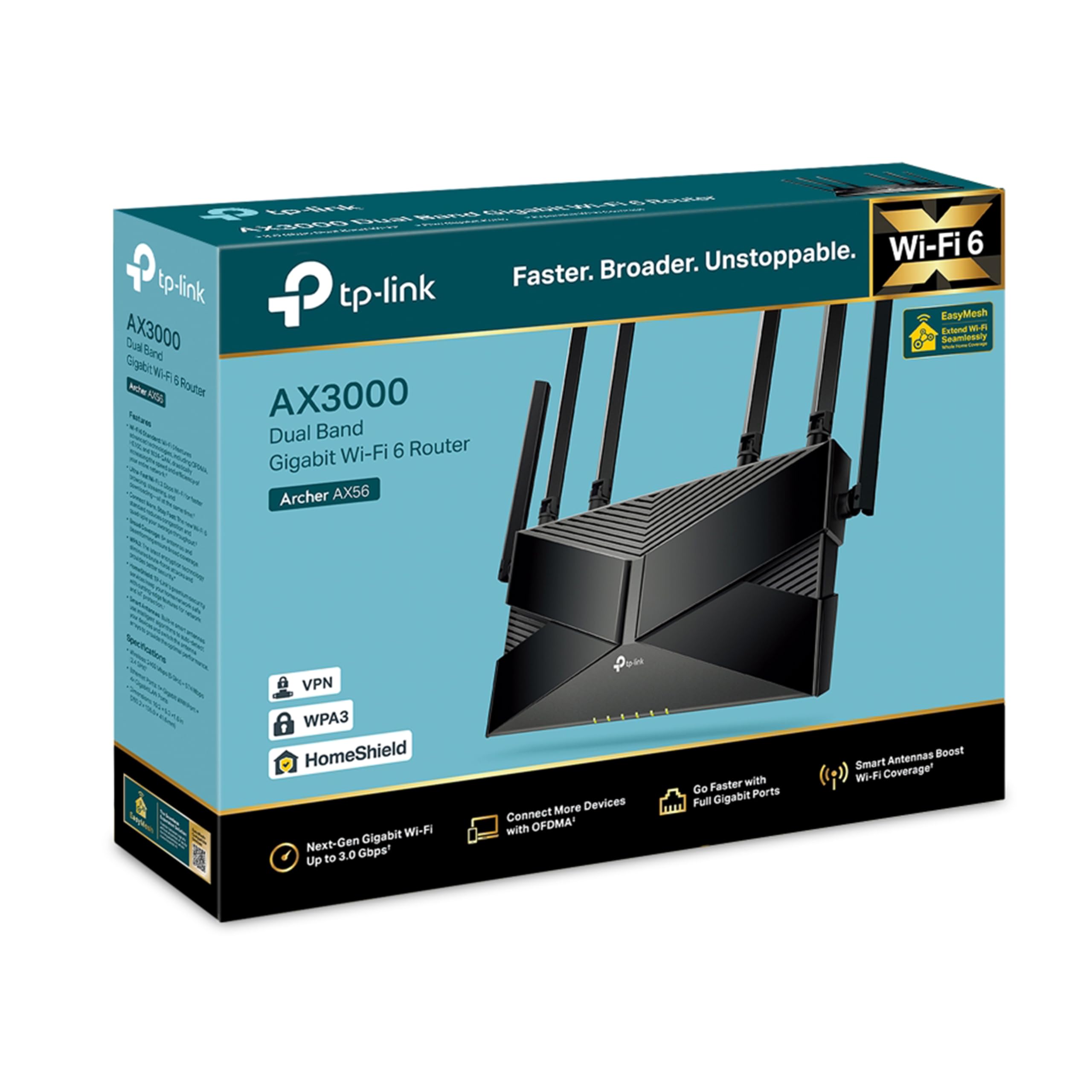 TP-Link Archer AX56 New AX3000 Gigabit Wi-Fi 6 Router, Dual-Band 2402 Mbps + 574 Mbps, OFDMA, Beamforming, HomeShield Security, EasyMesh Compatible, Ideal for Gaming, Streaming & Smart Homes. — Amazon image 10