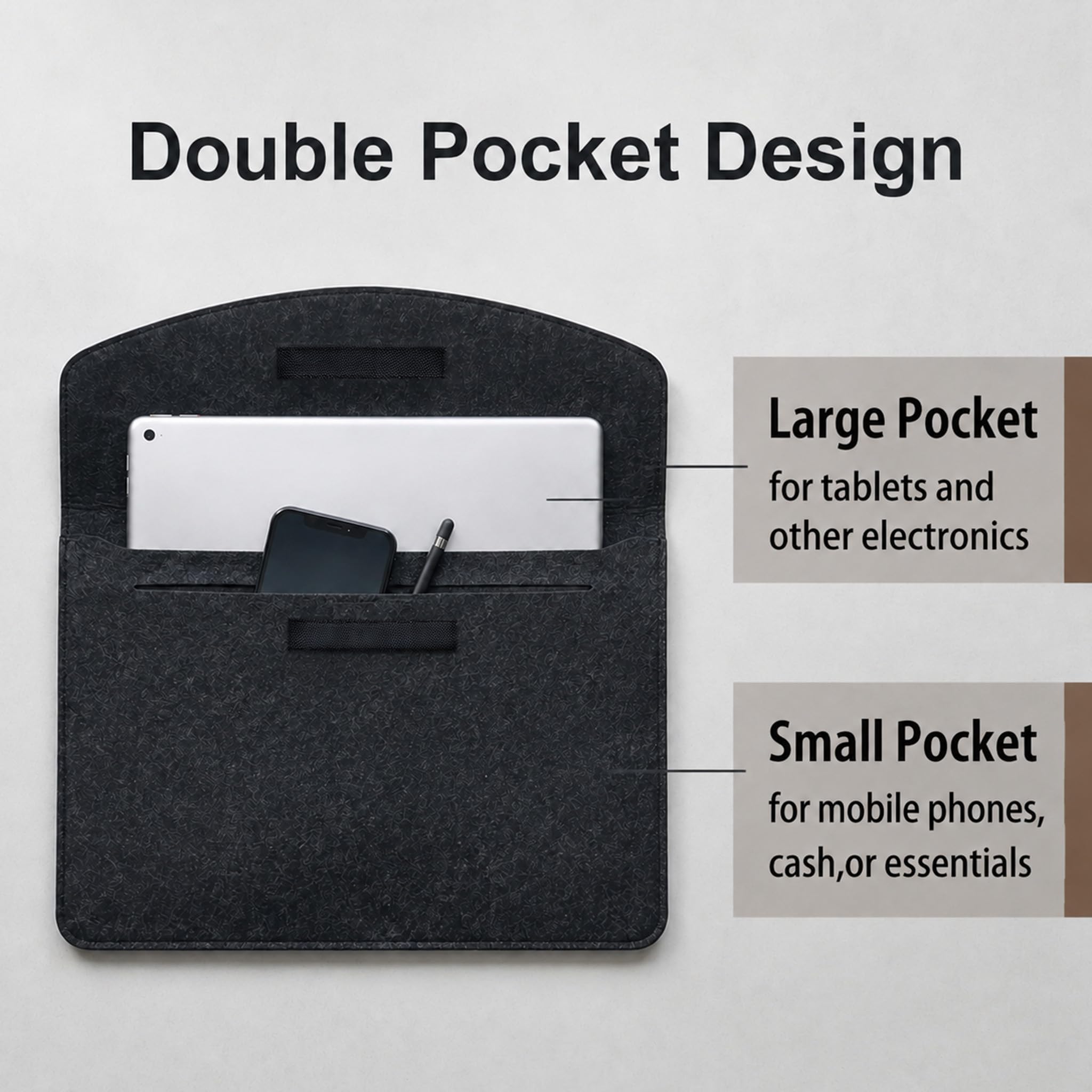 9-11 Zoll Filz Tablet Tasche Hülle, Passend für iPad Air M4/A16, iPad Pro M5/M4/M2/M1, Air M3/M2/5/4/3, 1Pad 7.–10. Gen, Galaxy Tab S9 S8, Surface Go 2/3, Tablet Sleeve mit Zubehörfach, Dunkelgrau