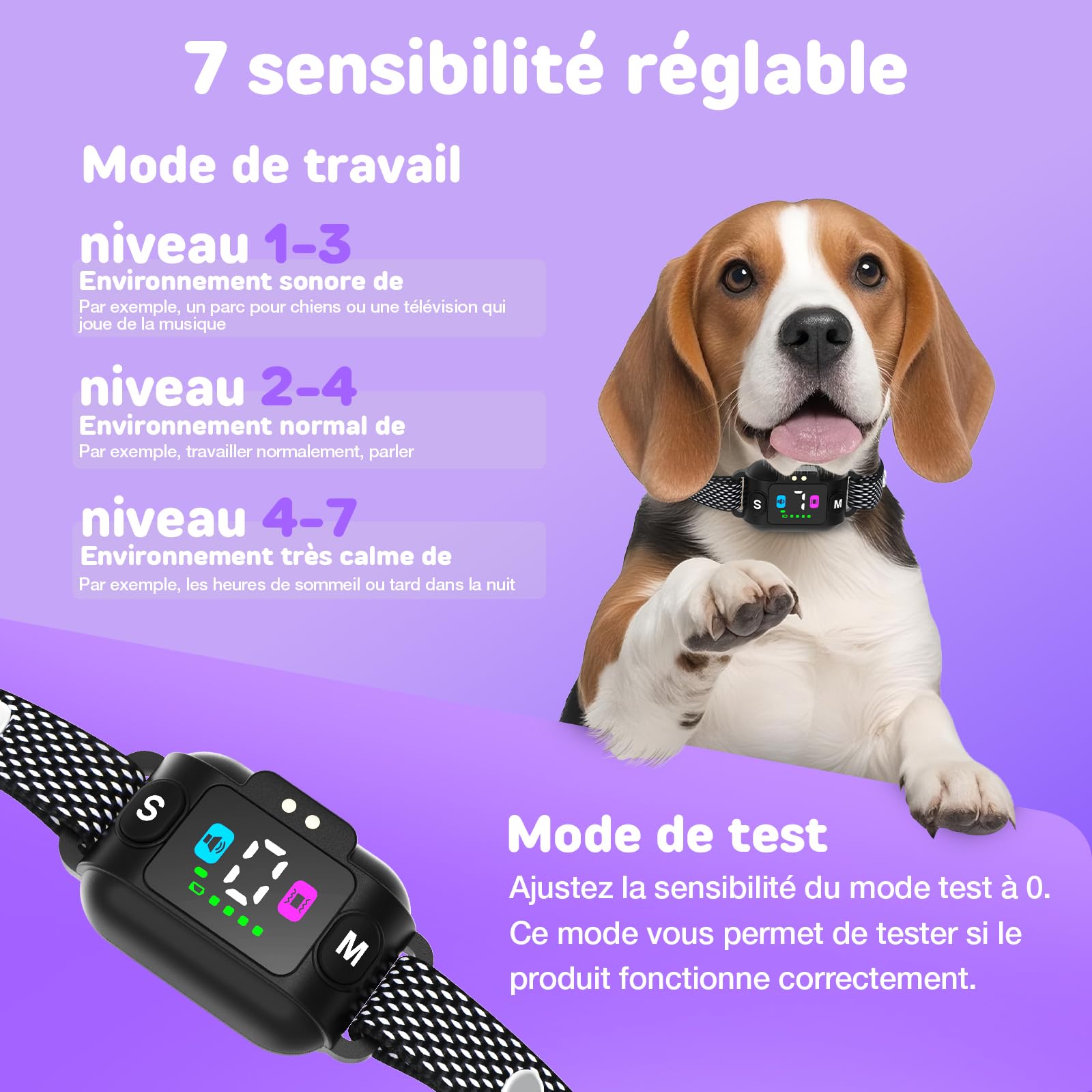 Collar Adiestramiento para Perros - Collar Antiladridos con 3 Modos de Eficiente, Recargable con 7 Niveles de Sensibilidad Ajustables, IP67 Cuello Entrenar Perros Grandes y Pequeños (Negro)