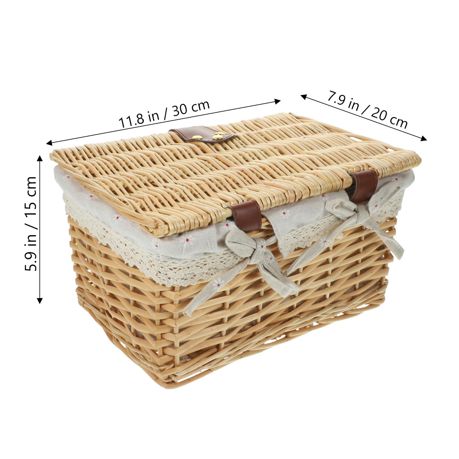 Panier d'Accueil en Coton et Lin avec Couvercle en Osier pour Magazines et Vêtements, Style Ferme, Idéal pour Bureau et Cuisine