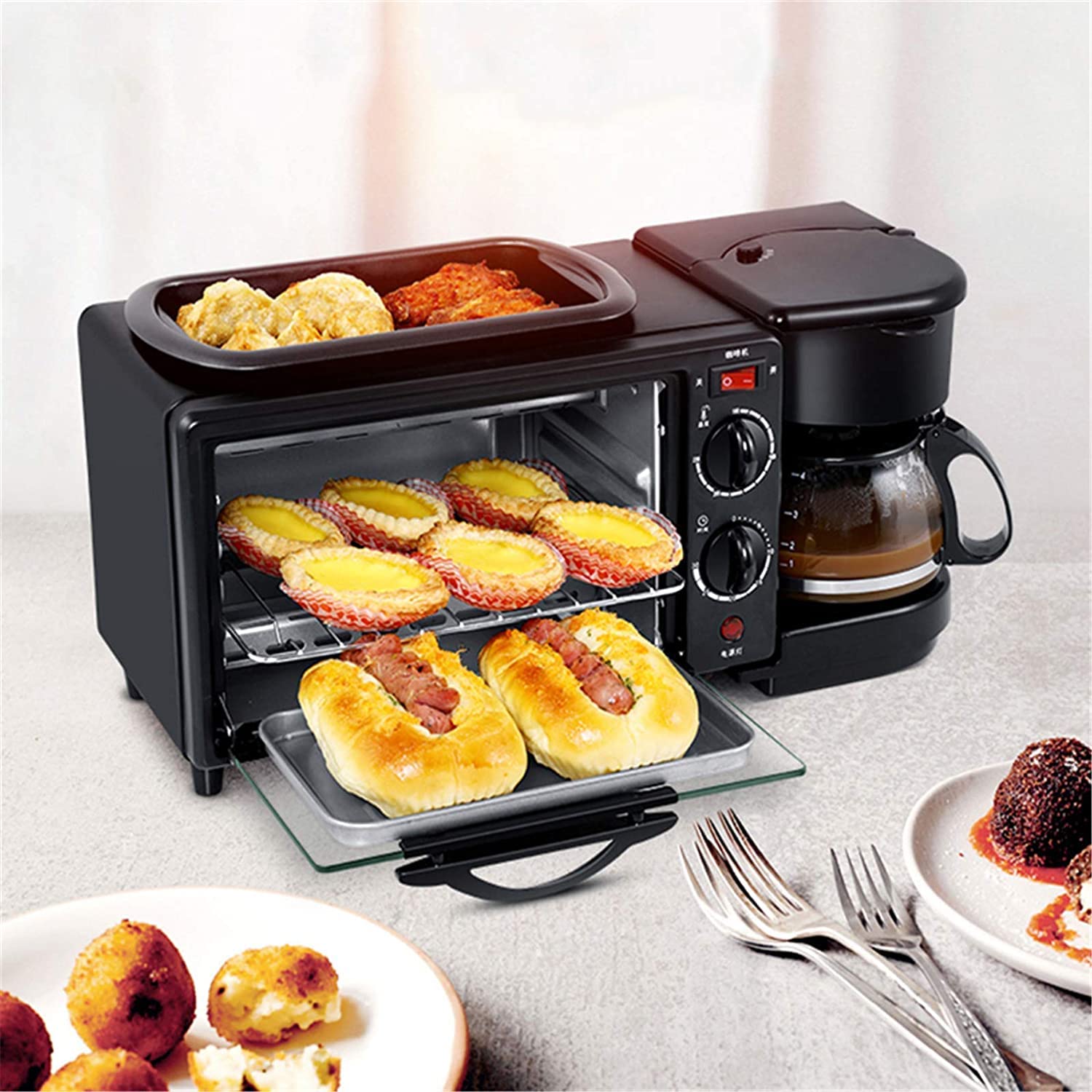 Forno Forno Elettrico Singolo Incorporato - Acciaio Inossidabile Premium Convezione Fornello Alogeno Fornello Caffettiera Macchina per La Colazione Multifunzione 3 In1 Utile