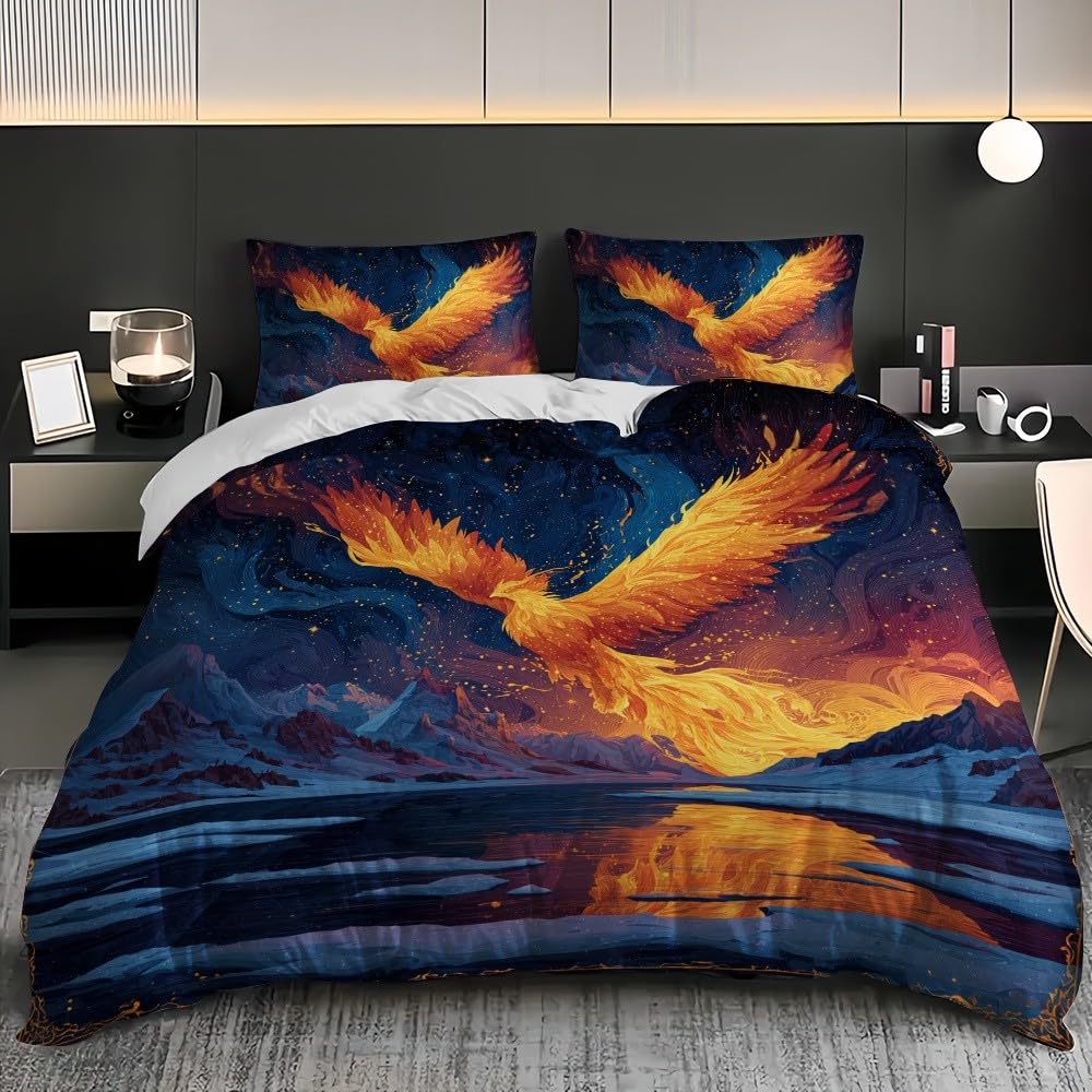 Zestaw pościeli 200x200 cm fantastyczny feniks gwiaździste niebo poszwa na kołdrę chłopiec dziewczyna dorosły 3D mikrofibra nadruk niebieski zestaw pościeli 2-osobowej, dekoracja sypialni