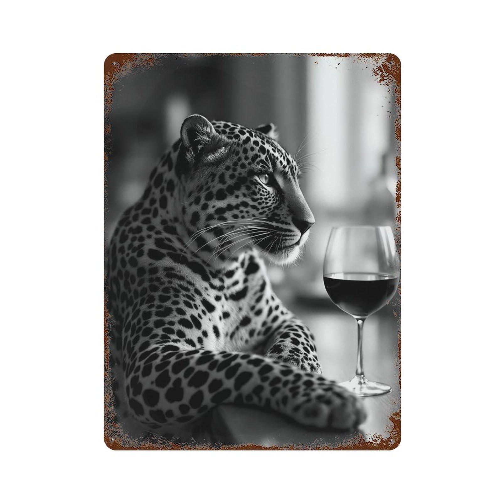 xiaoxiaoshen Leopard Drinking Wine Wall Art Wall Decor Art Metal Tin Poster Modern Home Decor Art Home Bar Shop Decorations Vintage Sign 40x30cm