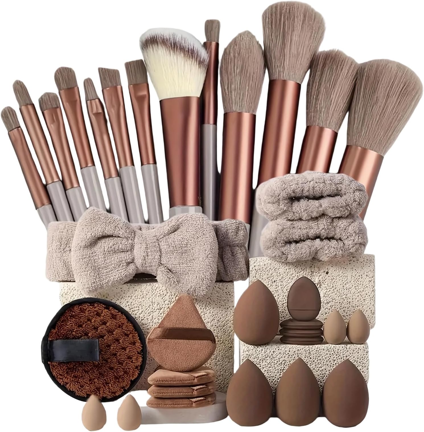 Travel Makeup Kit - Complete Cosmetic Brush Set, 33pc Beauty Brush Set, Face and Eye Tools, Professional Soft Bristle Kit, Portable Storage Case | Suitable for Home Vanity Travel Makeup Artist