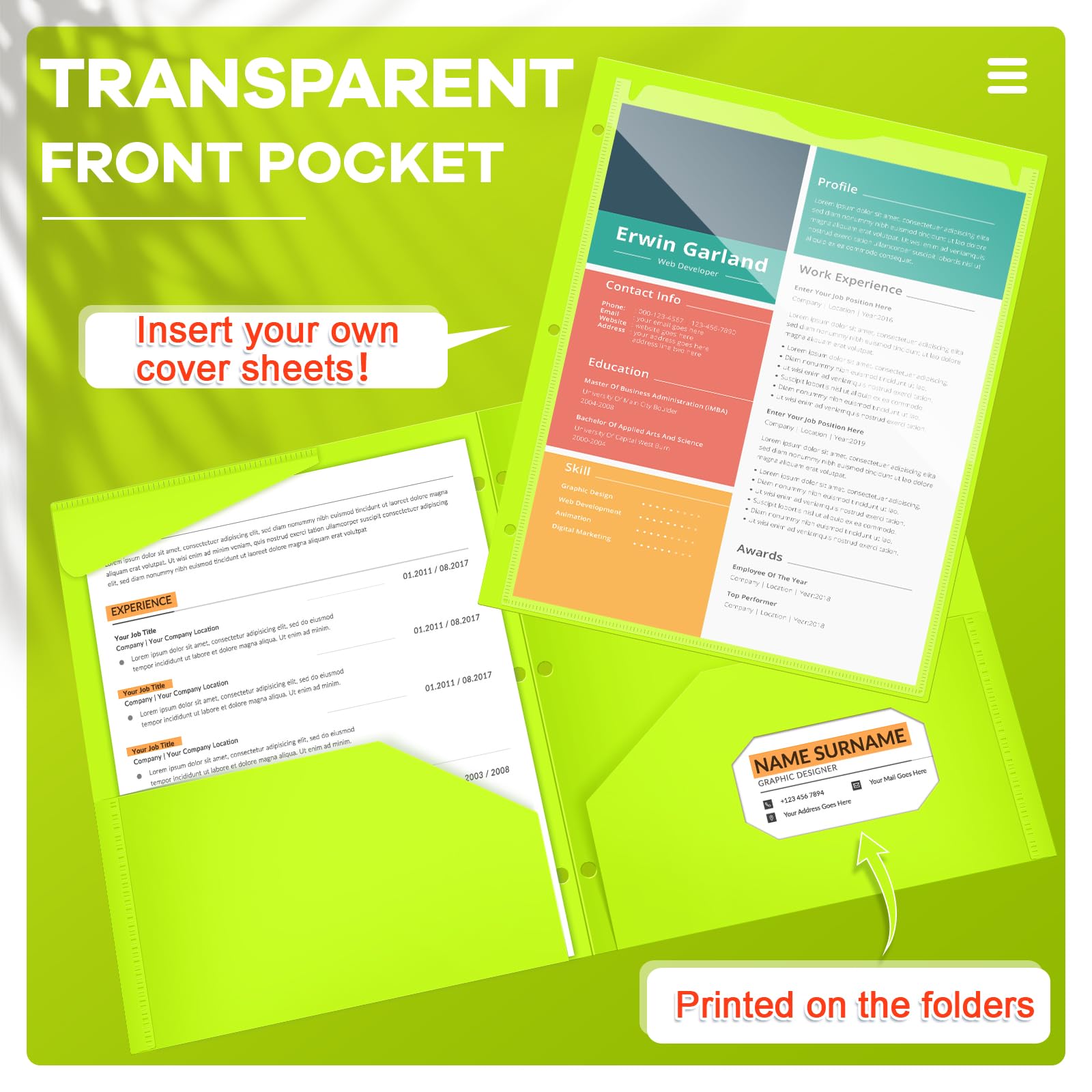 Henoyso 60 Pcs 2 Pocket Plastic Folders with Clear Front Pocket 3 Hole Punched File Folder Letter Size Take Home Documents Holder for Paper Holder Office Business Back to School Supply (Shiny Green)