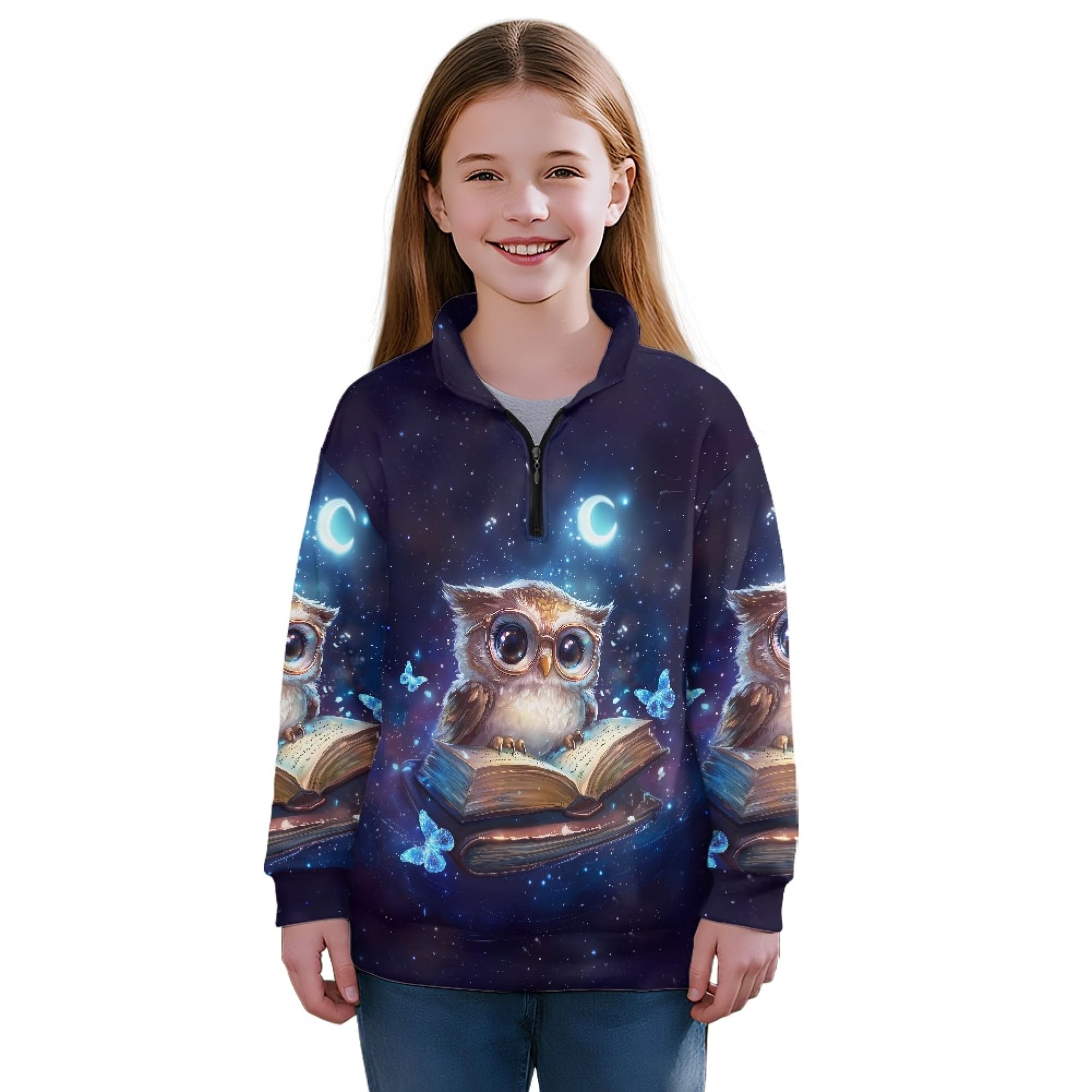 AmzPrint Girls Quarter Zip Jackets Long Sleeve Pullover Novelty Athletic Running Graphic Hoodies For Big Girls